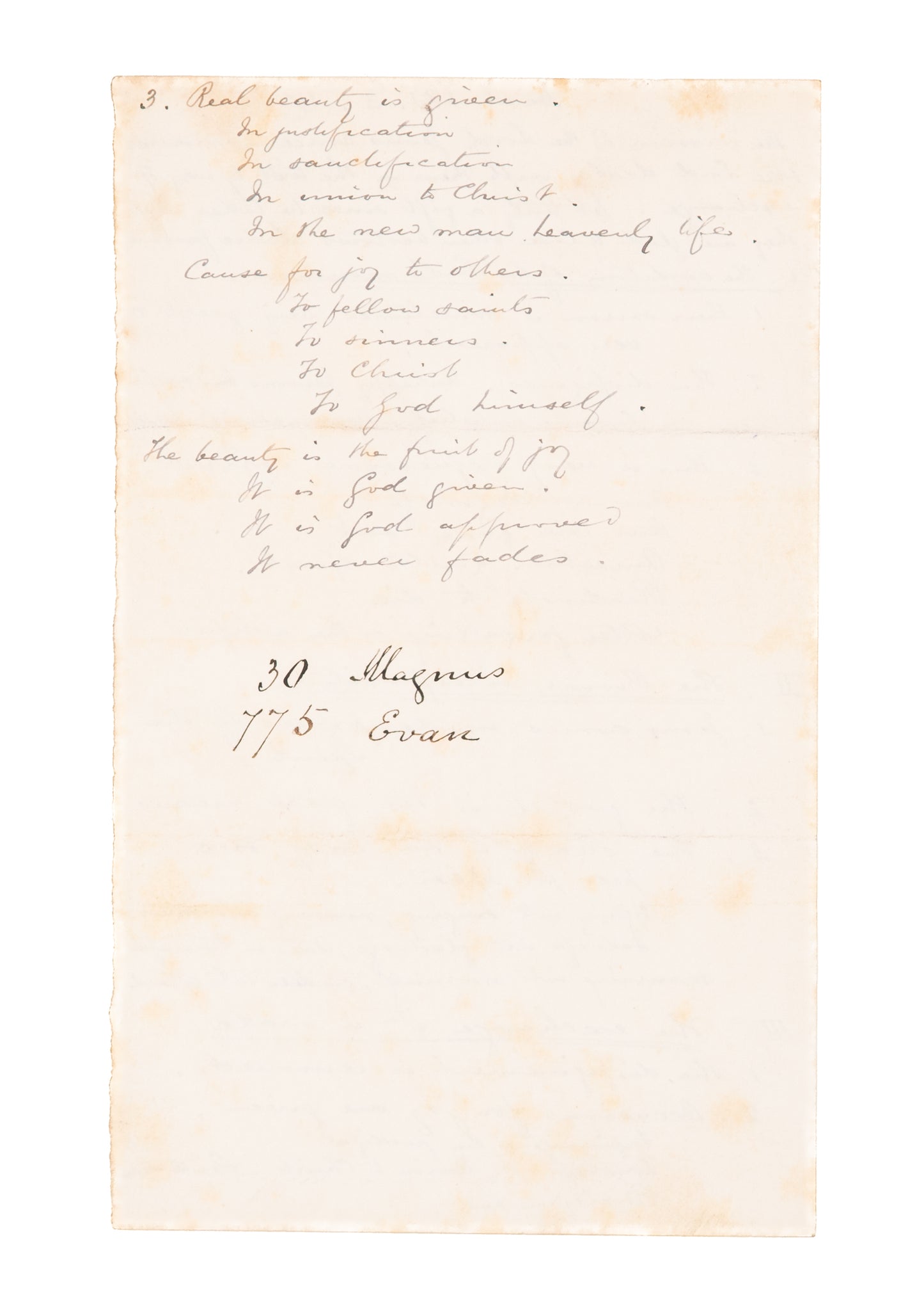 1870's C. H. SPURGEON. Original Manuscript Preaching Notes on Isaiah 61:3. Beauty for Ashes.