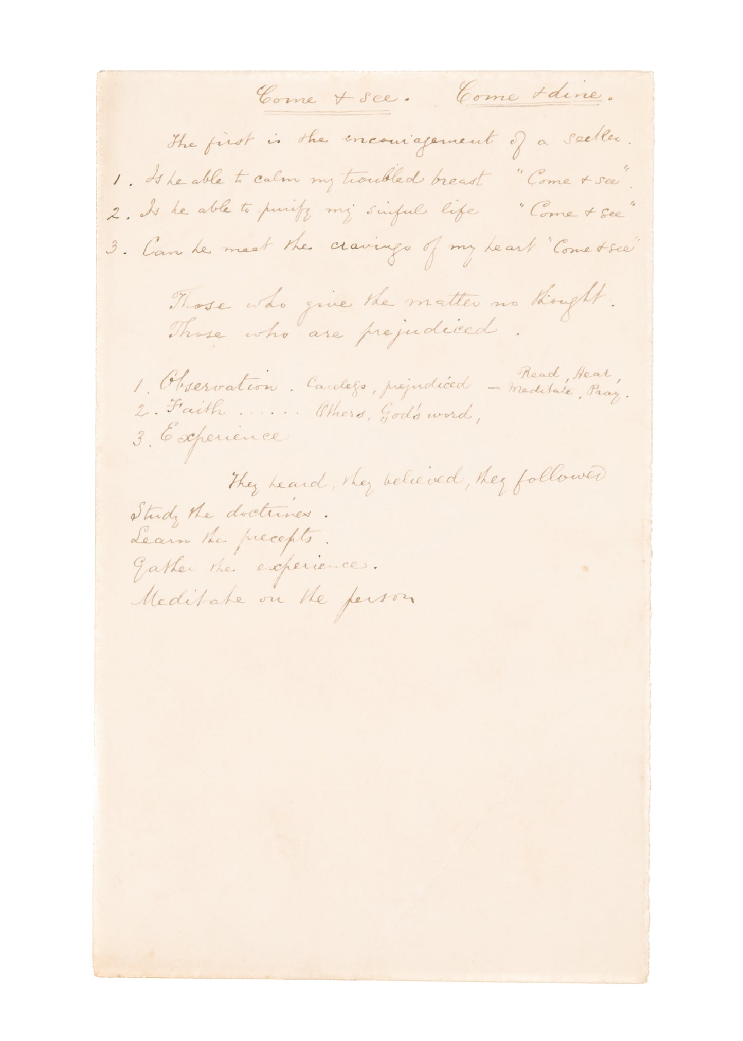 1880's C. H. SPURGEON. An Original Spurgeon Pulpit-Used Sermon Outline on Experimental Knowledge of Jesus.