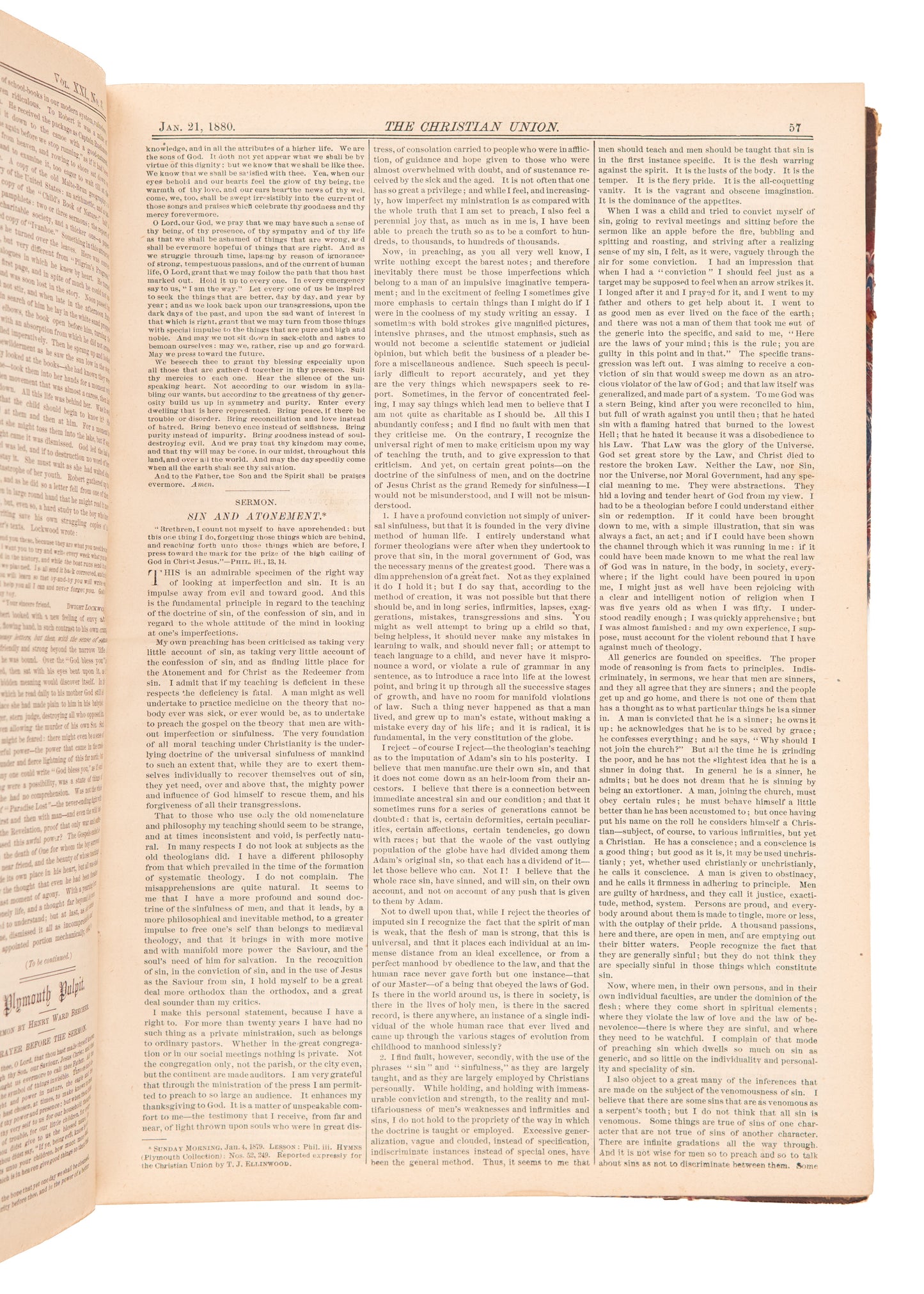1880 HENRY WARD BEECHER. Six Month Run of His Paper. Slavery, Apologetics, Social Issues, &c.