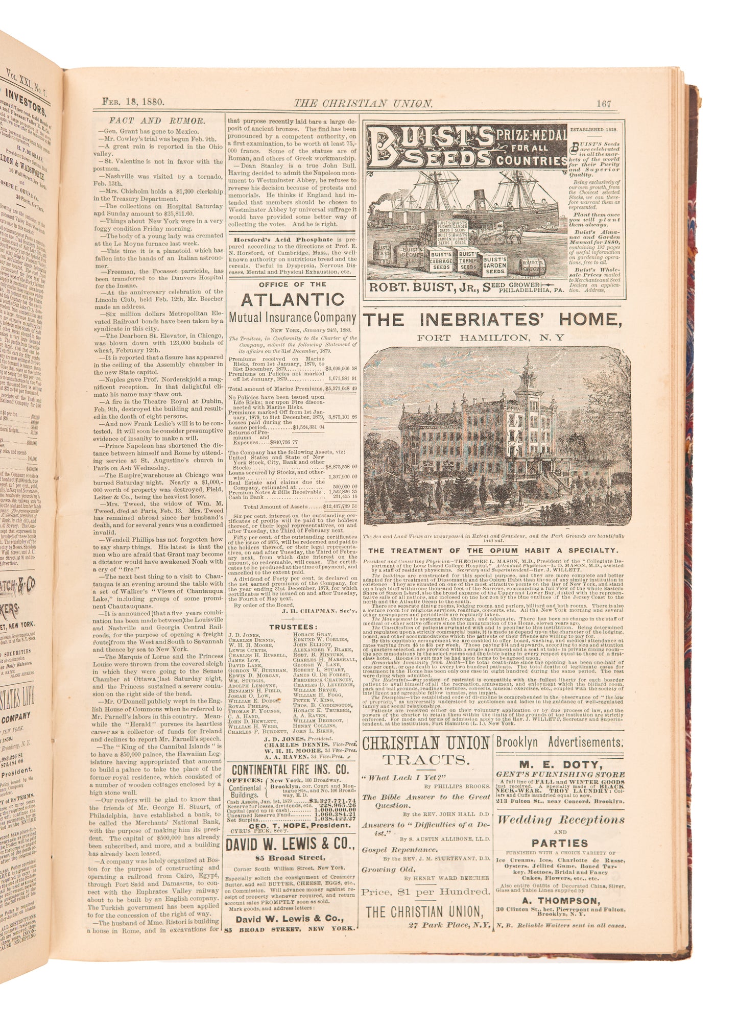 1880 HENRY WARD BEECHER. Six Month Run of His Paper. Slavery, Apologetics, Social Issues, &c.
