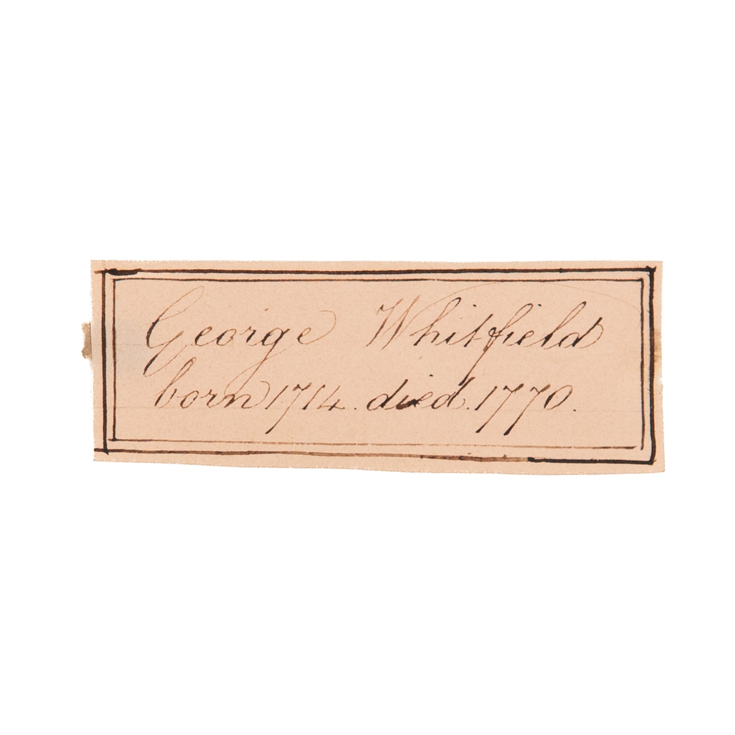 1763 GEORGE WHITEFIELD. Manuscript Address Panel, Engraving, and Period Inscription.