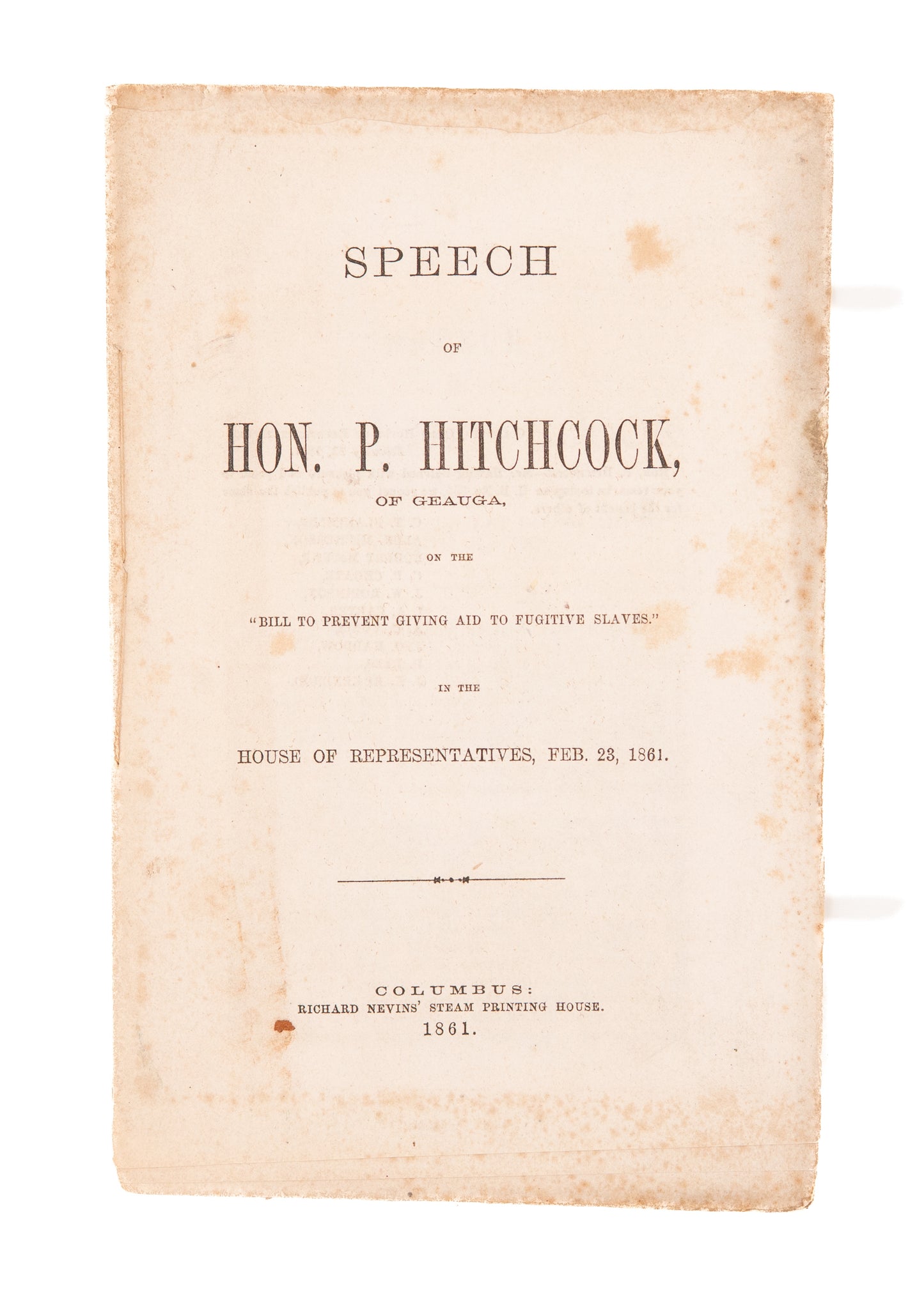 1861 FUGITIVE SLAVES. No Compromise with the South on the Issue of Fugitive Slavery.