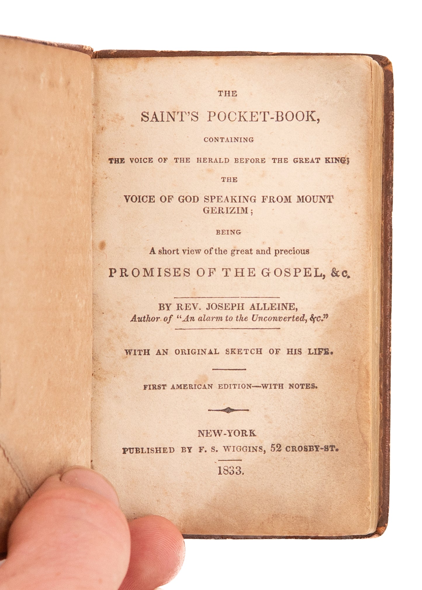 1833 JOSEPH ALLIENE. The Saint's Pocket Book. First American Edition of Interesting Puritan Work.