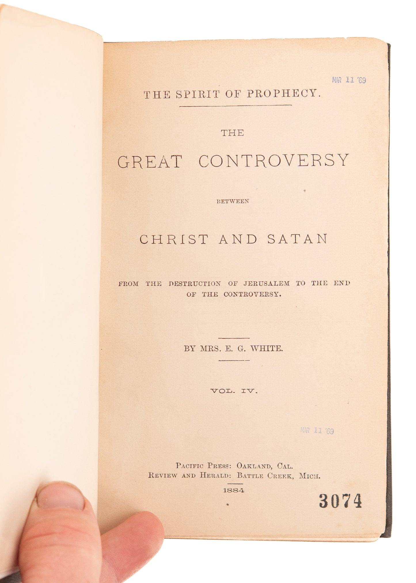 1870-1884 ELLEN G. WHITE. The Great Controversy. First Editions Owned by Adventist Pioneer, George King.