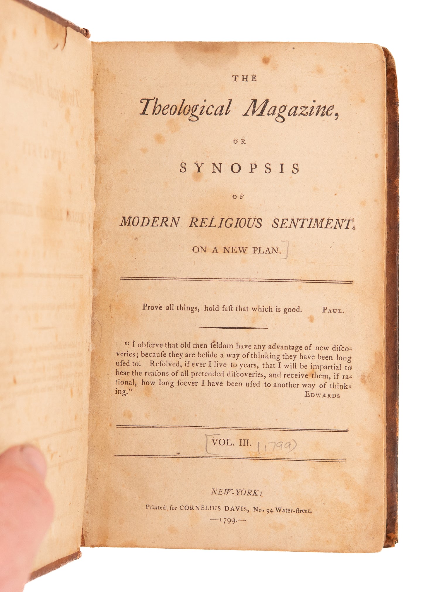 1799 EARLY AMERICAN THEOLOGICAL MAG. Revivals, Sierra Leone, Native American Revival, Slavery, William Carey.
