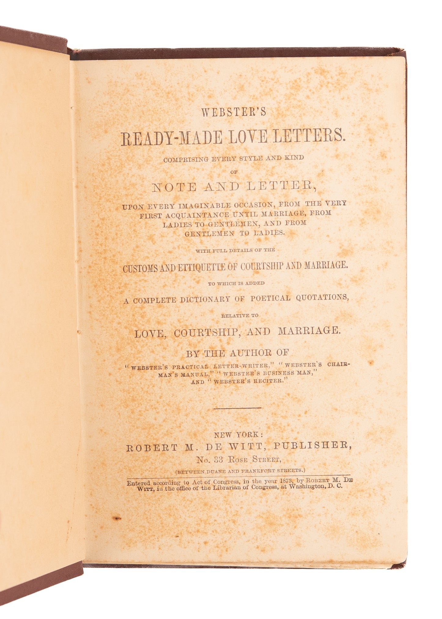 1873 RARE DEWITT PRESS. Webster's Ready-Made Love Letters. Victorian Models of Idealized Love.