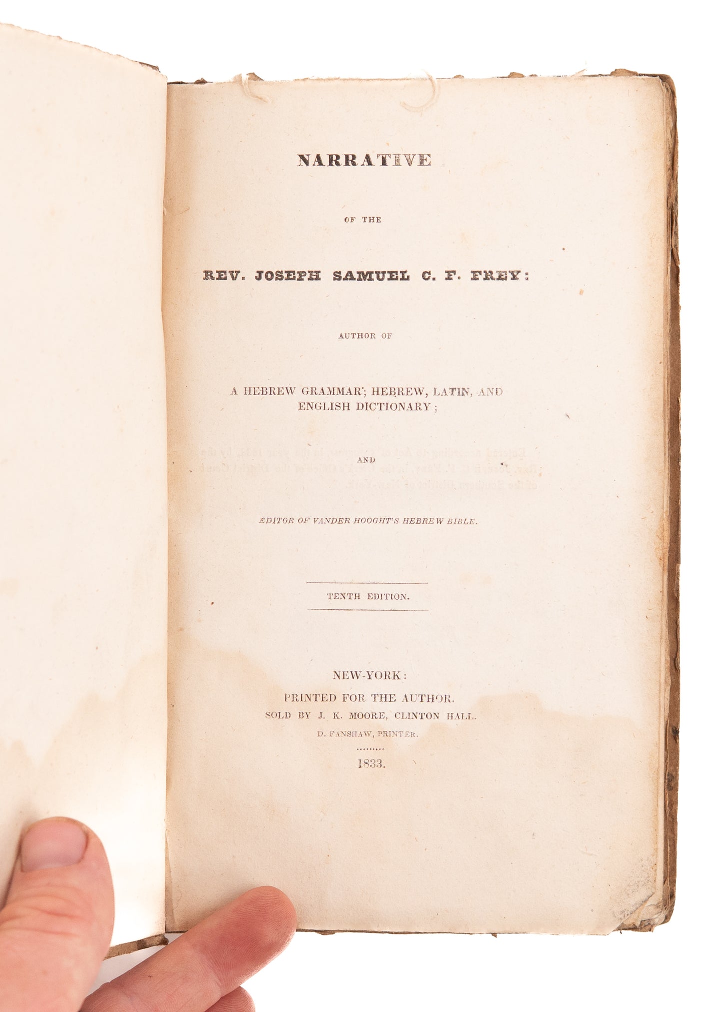 1833 JOSEPH SAMUEL C. F. FREY. Narrative of the Early Christian Missions among the Jews - Prophecy.
