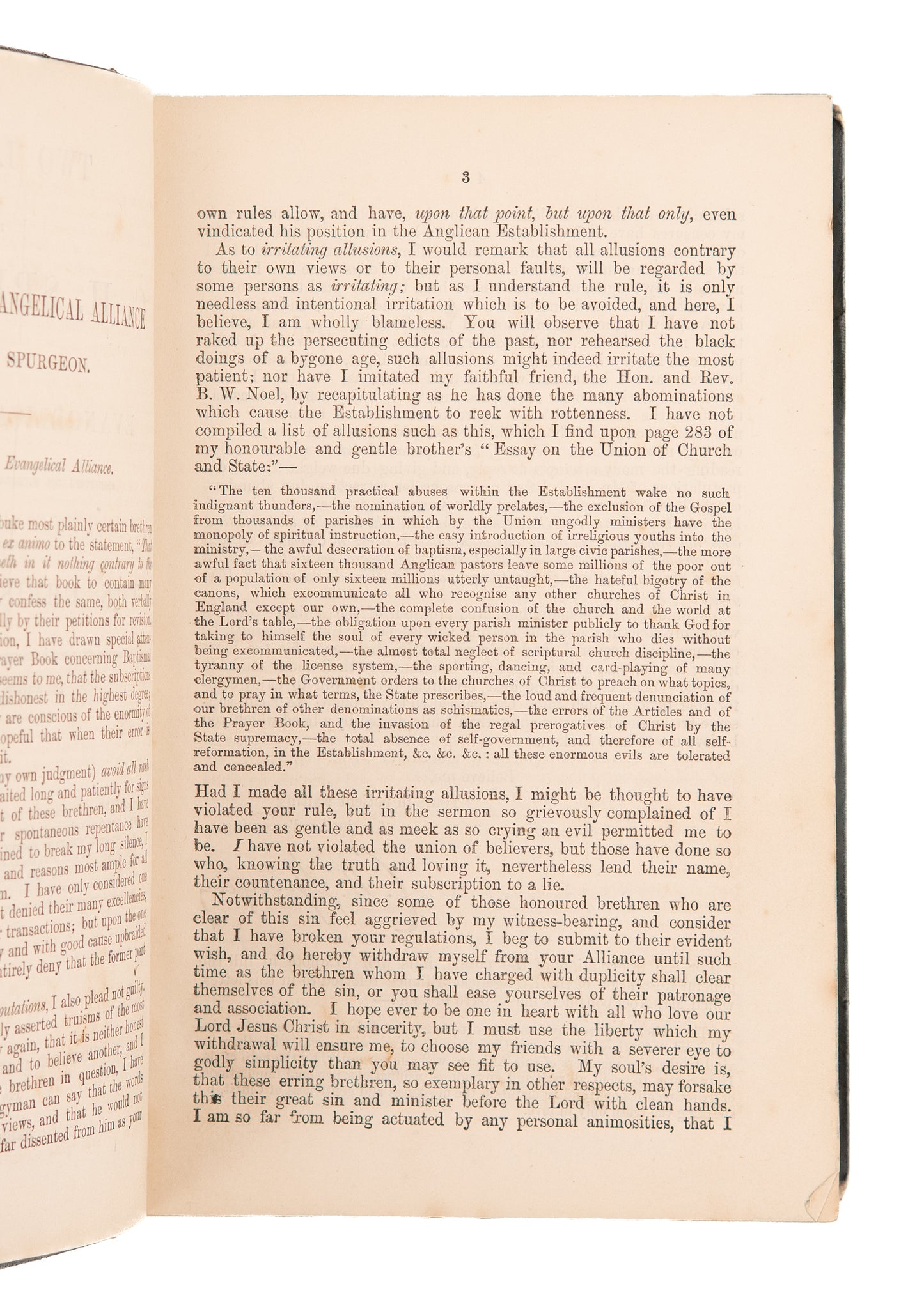1863 C. H. SPURGEON. Rare Two Letters on Spurgeon's Withdrawal from the Evangelical Alliance.