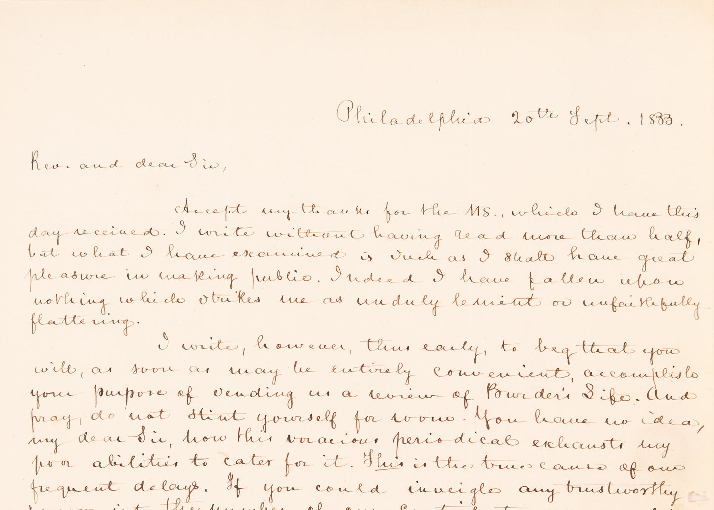 1833 J. W. ALEXANDER. Writes to W. B. Sprague Re: Presbyterian Magazine - Asahel Nettleton Revivals.