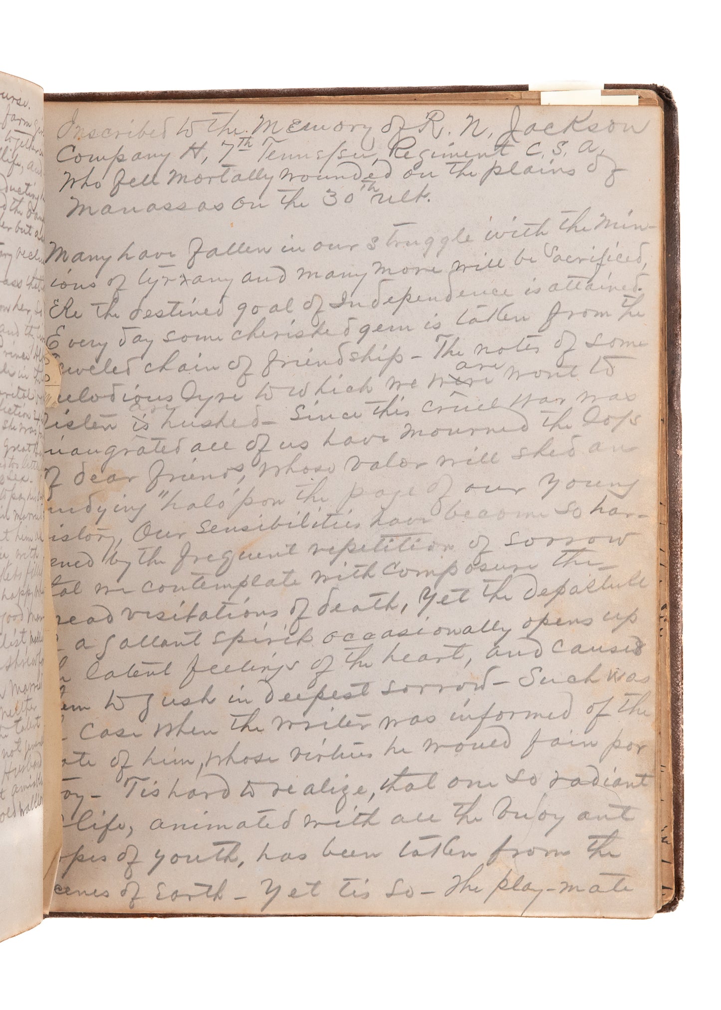 1863 TENNESSEE CONFEDERATE SOLDIER. Journal of A. G. Settle - Killed in Action in Georgia, 1863.