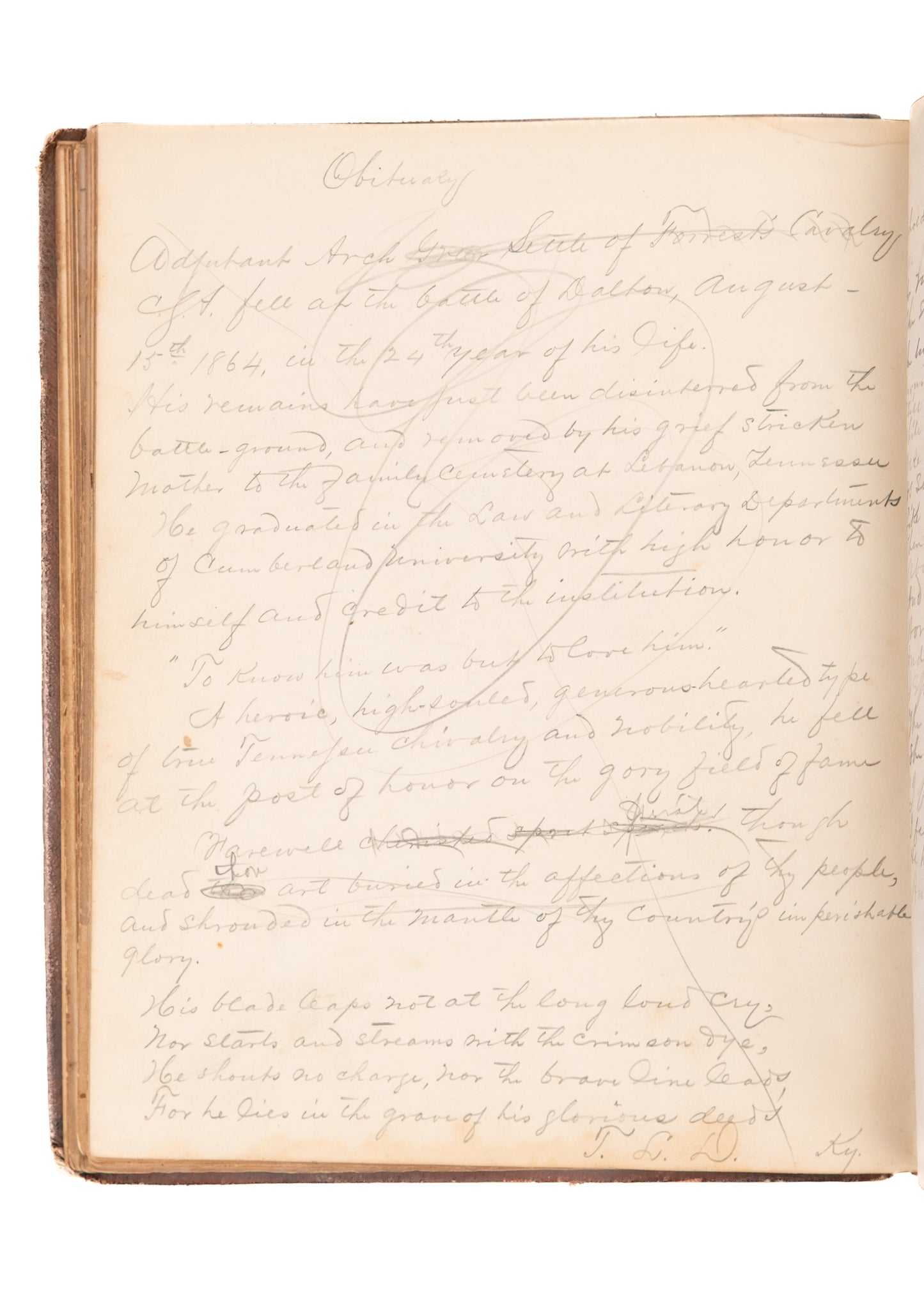 1863 TENNESSEE CONFEDERATE SOLDIER. Journal of A. G. Settle - Killed in Action in Georgia, 1863.