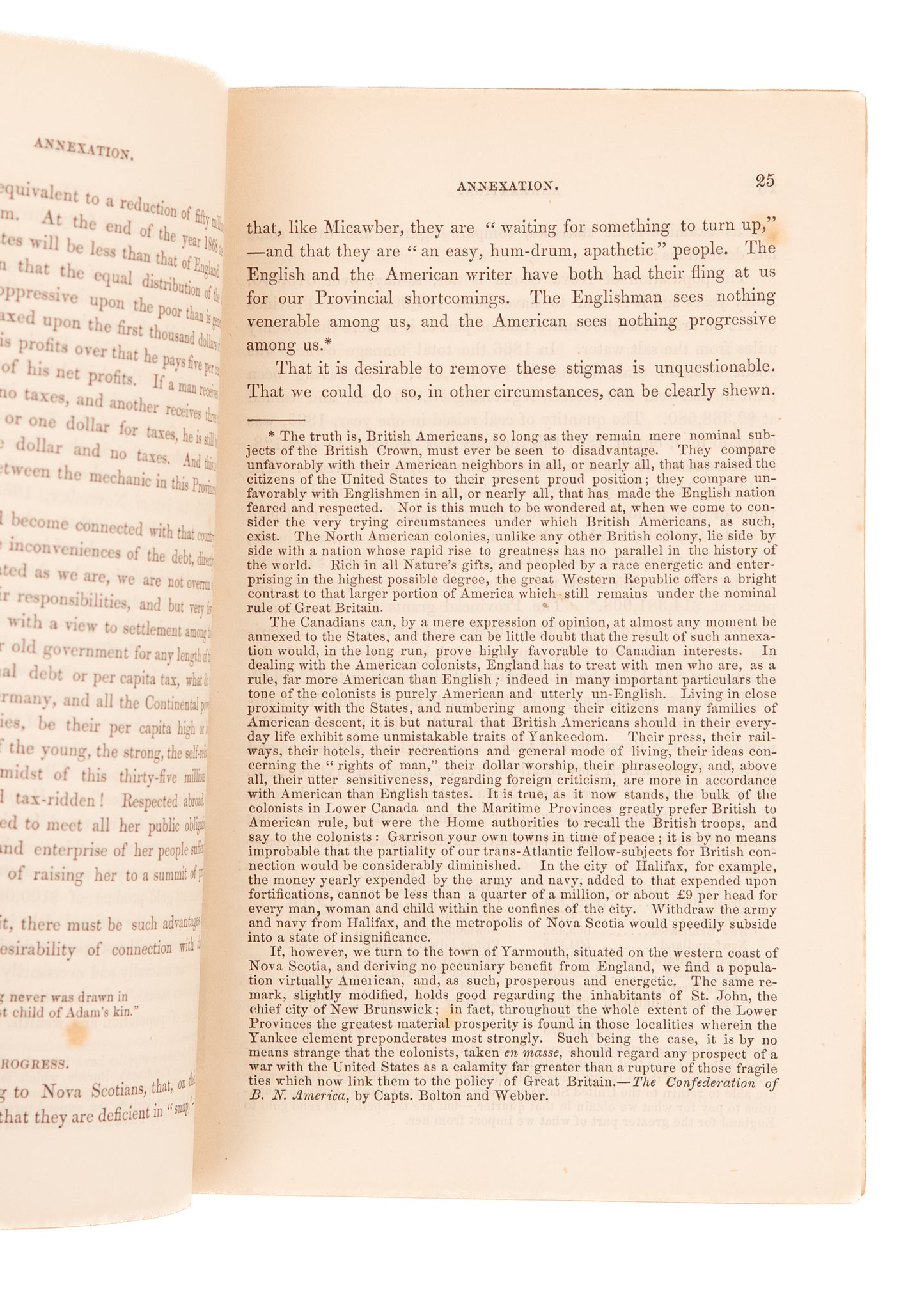 1868 CANADIAN ANNEXATION. Rare Work on Annexation of Nova Scotia to America.