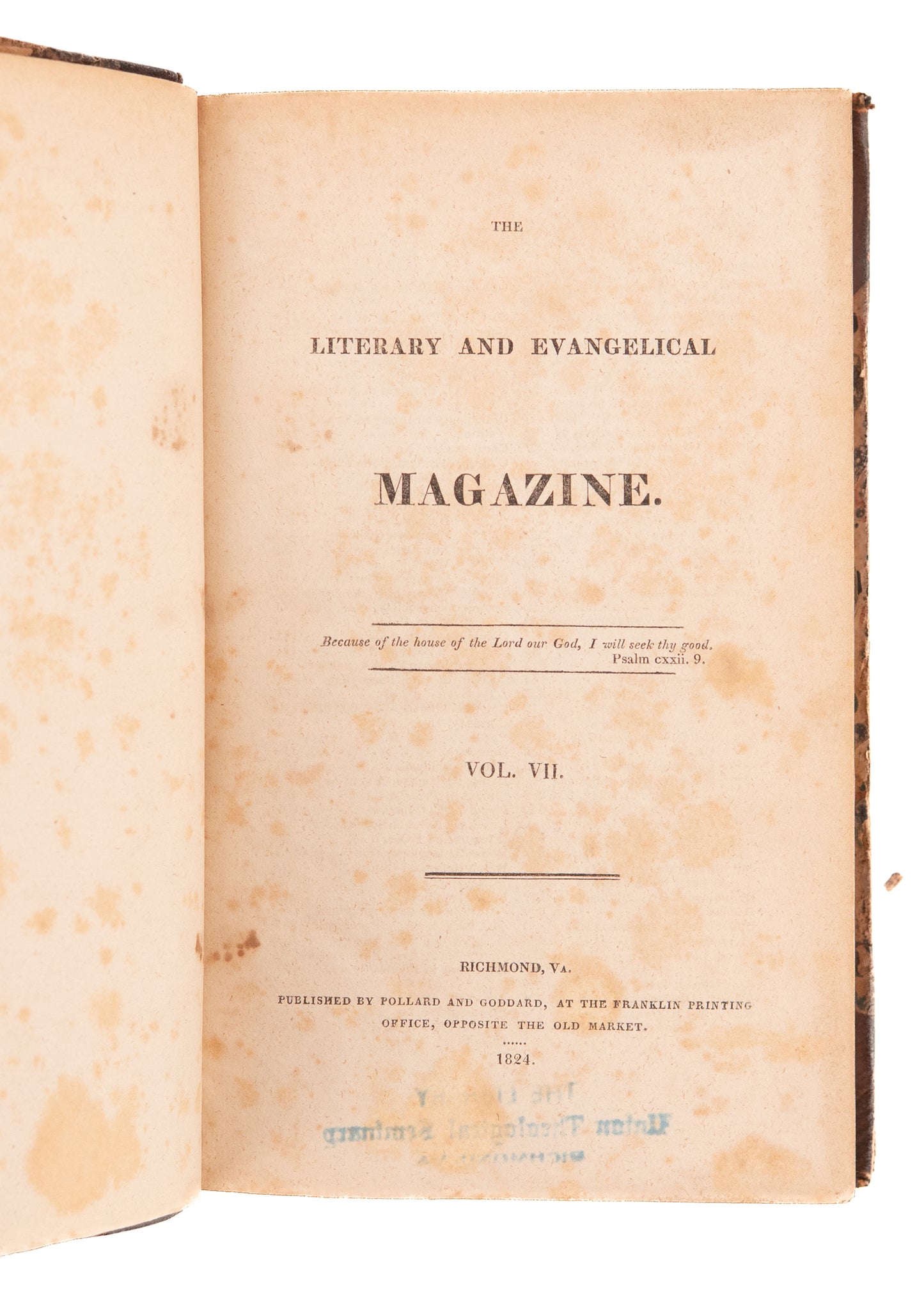 1824 VIRGINIA PRESBYTERIAN MAGAZINE. Colonization, Bible & Civil Liberty, Cherokee, Jewish Missions, &c.