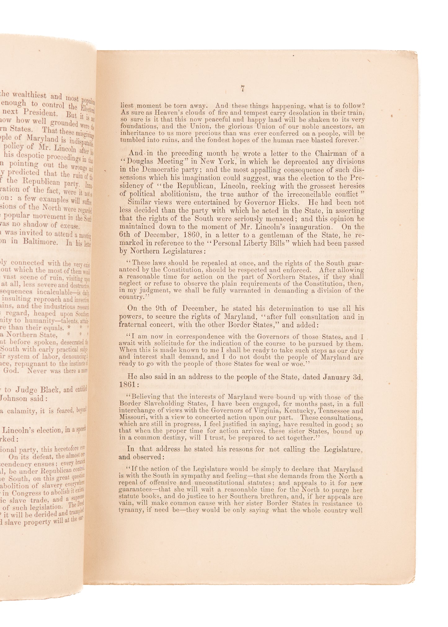 1863 ANONYMOUS. The "Southern Rights" and "Union" Parties in Maryland Contrasted.
