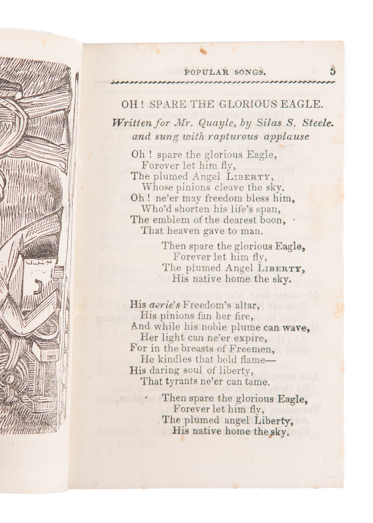 1850 BUNKER HILL SONGSTER. Patriotic, Historical, Americana Songs + Negro Lyrics.