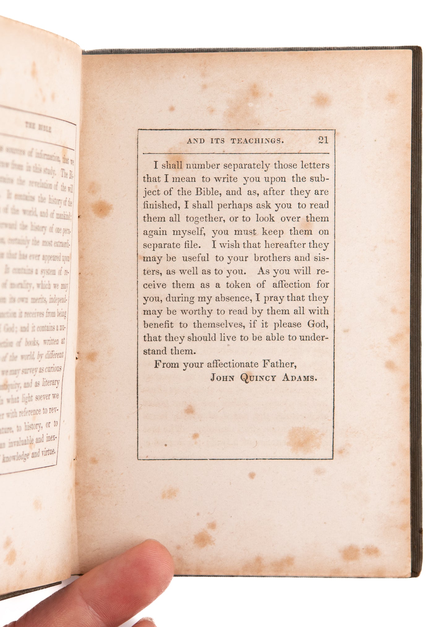 1850 JOHN QUINCY ADAMS. President John Quincy Adams Teaches His Son to Read Scripture Profitably.