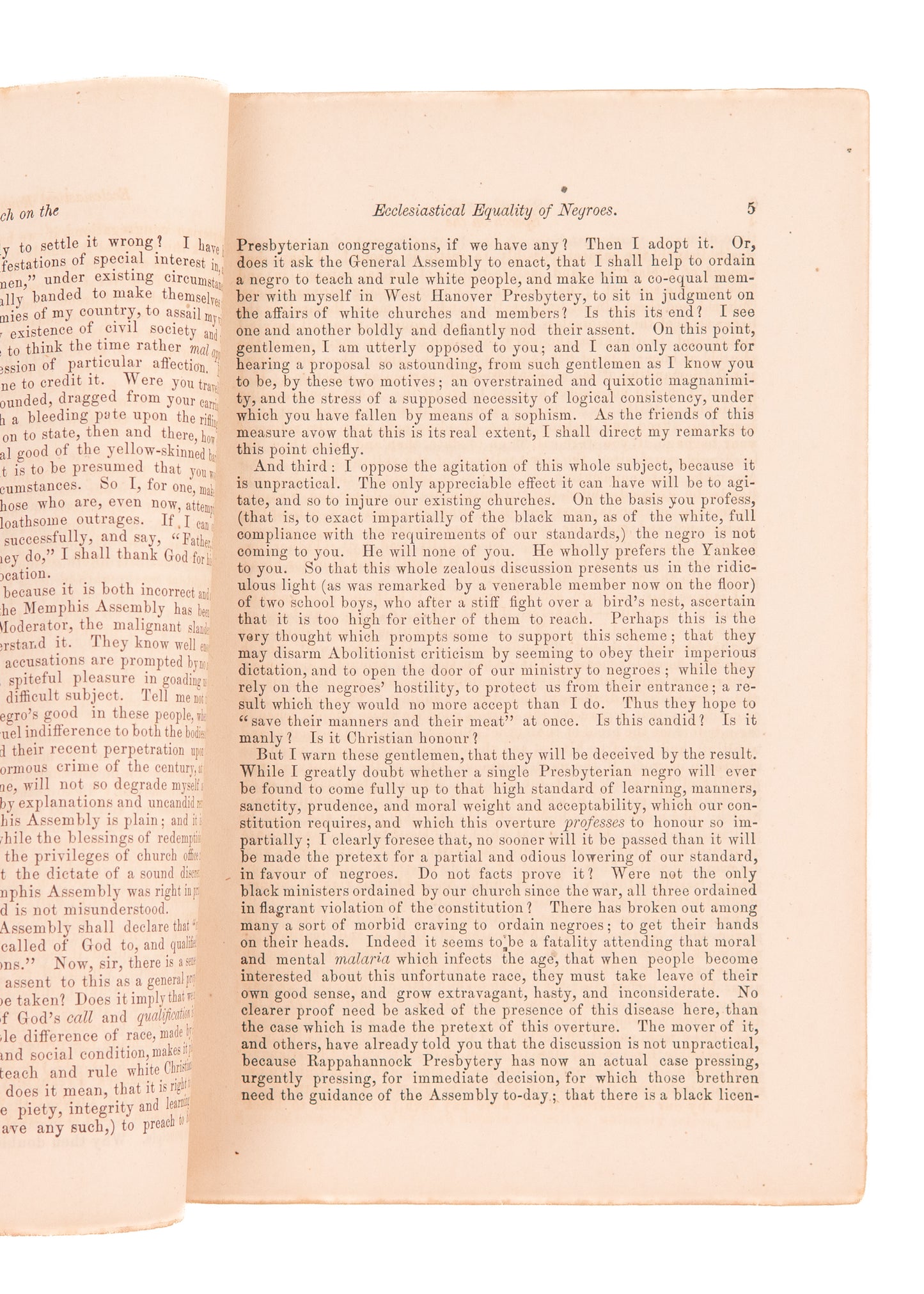 1868 ROBERT L. DABNEY. Against the Equality of Negro Preachers - Pro Church Segregation.
