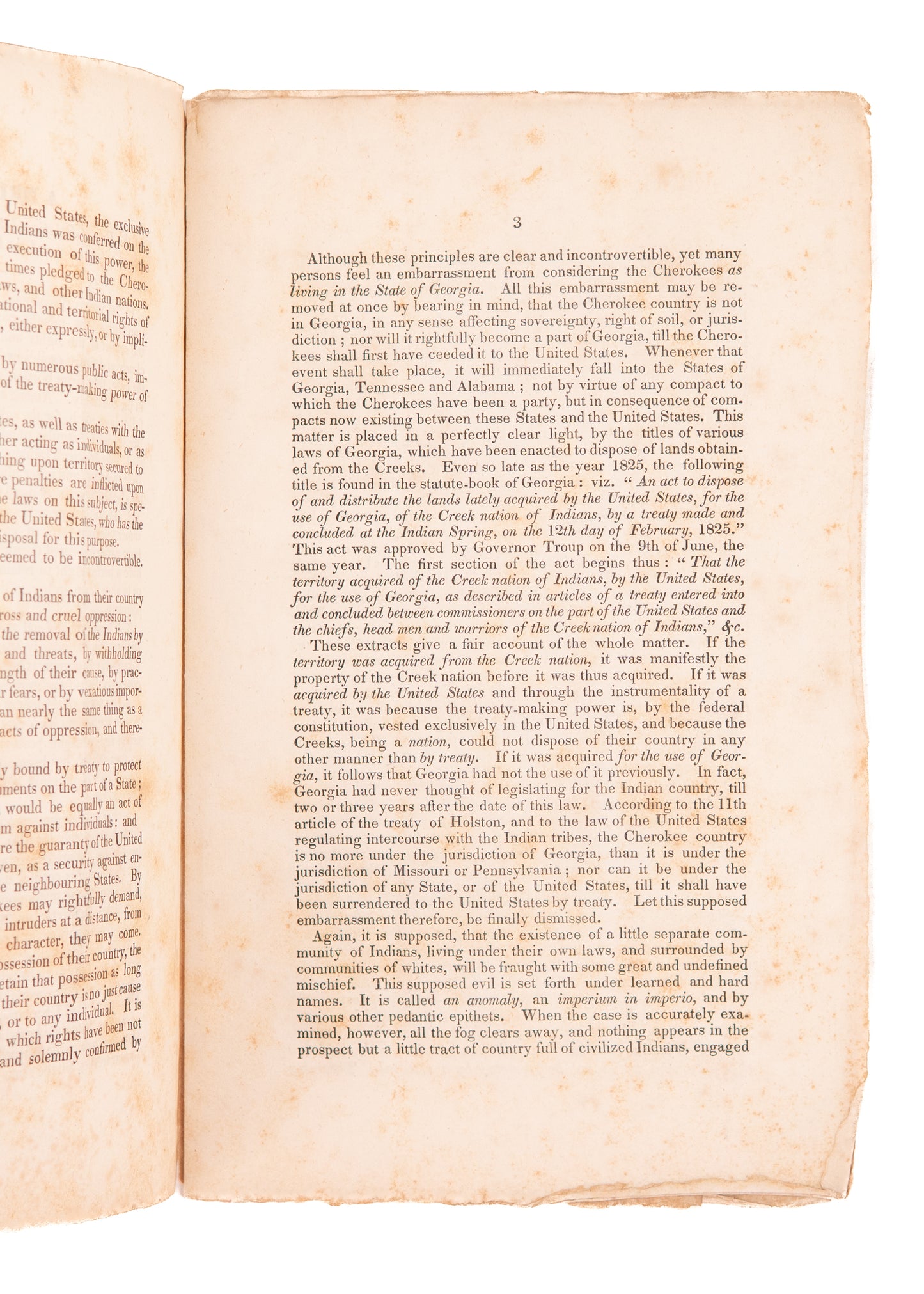 1829 INDIAN REMOVAL ACT. Rare Defense of Native American Rights against Federal Hostilities.
