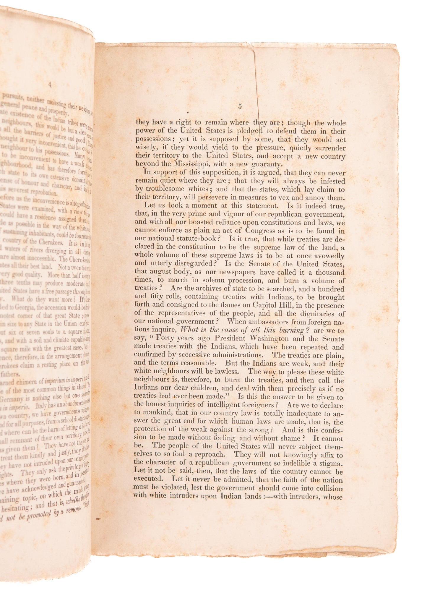 1829 INDIAN REMOVAL ACT. Rare Defense of Native American Rights against Federal Hostilities.