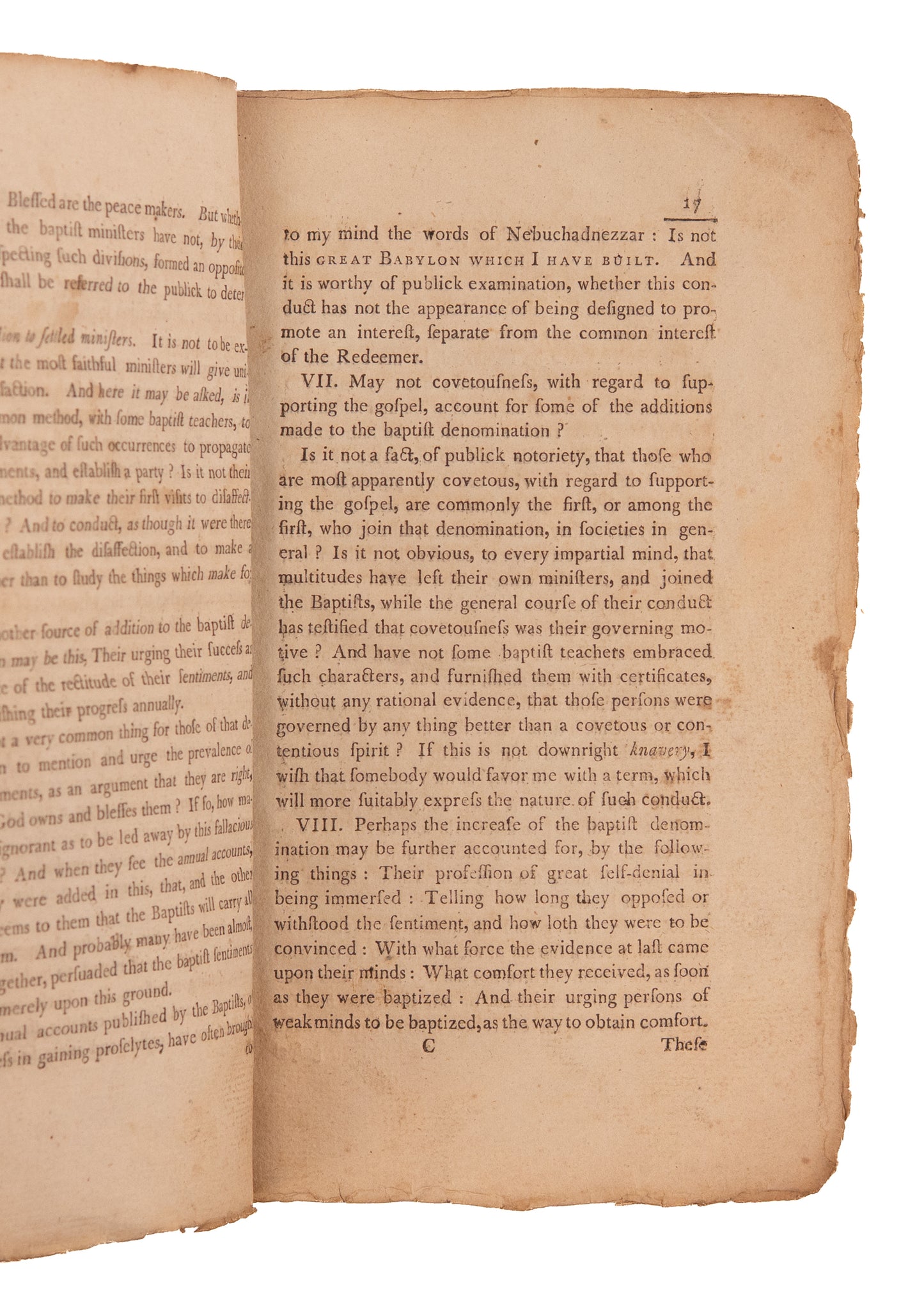 1794 NOAH WORCESTER. Important Early History of the Baptists & Baptist Revival in America.