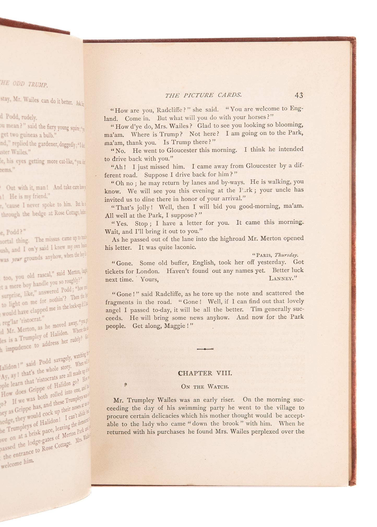 1876 THE ODD TRUMP. Rare Victorian Novel Following Hero "Trump" and His Love-Nemesis, "Clinton."