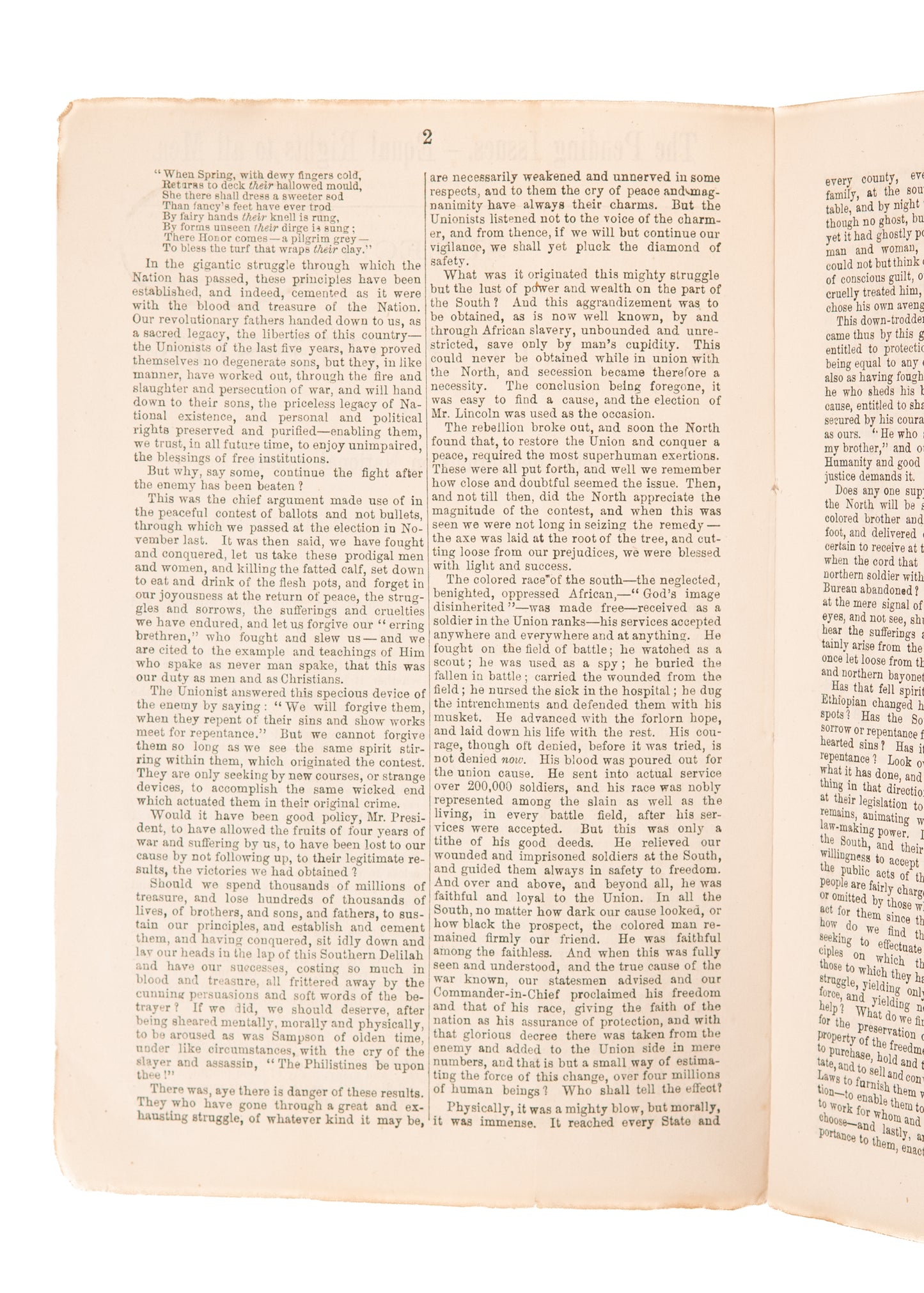 1866 JAMES GIBSON. Equal Rights to All Men, Negro, Native American, and White. Rare!