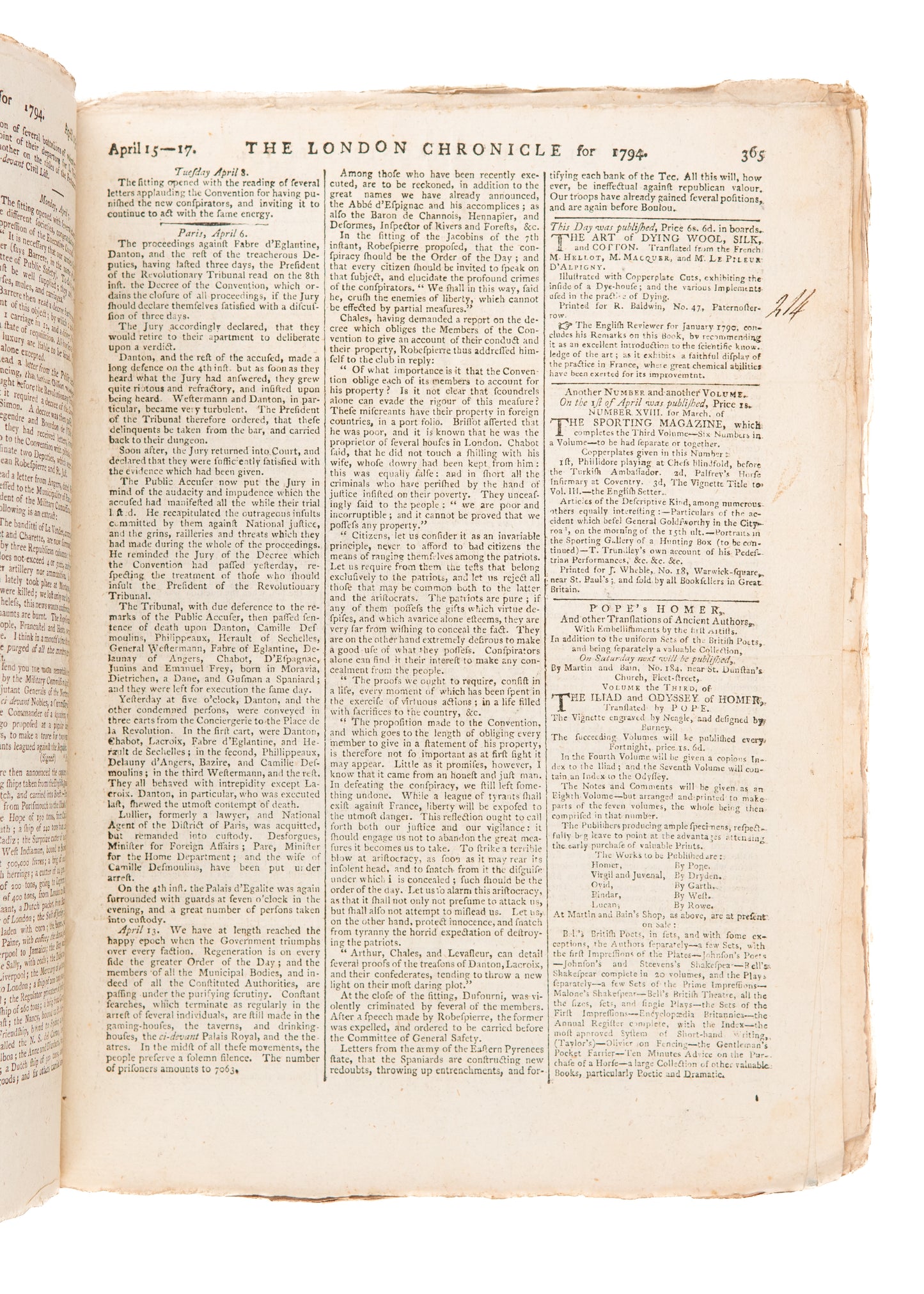 1794-1797 THE LONDON CHRONICLE. New York Threatens to Attack England - Taxation WITH Representation Flex.