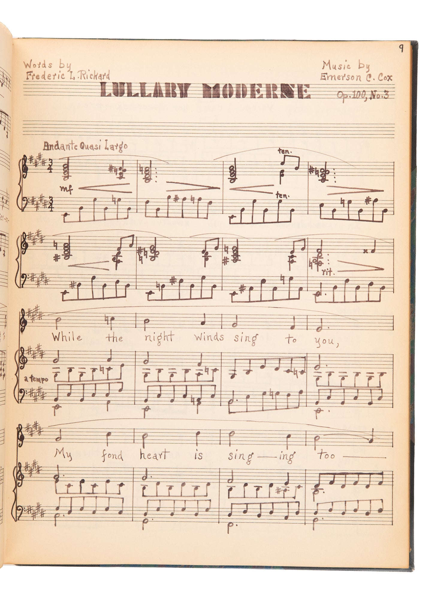 1920's EMERSON C. COX. Early Baptist Composer Unpublished MSs, Including Slavery Song, &c.