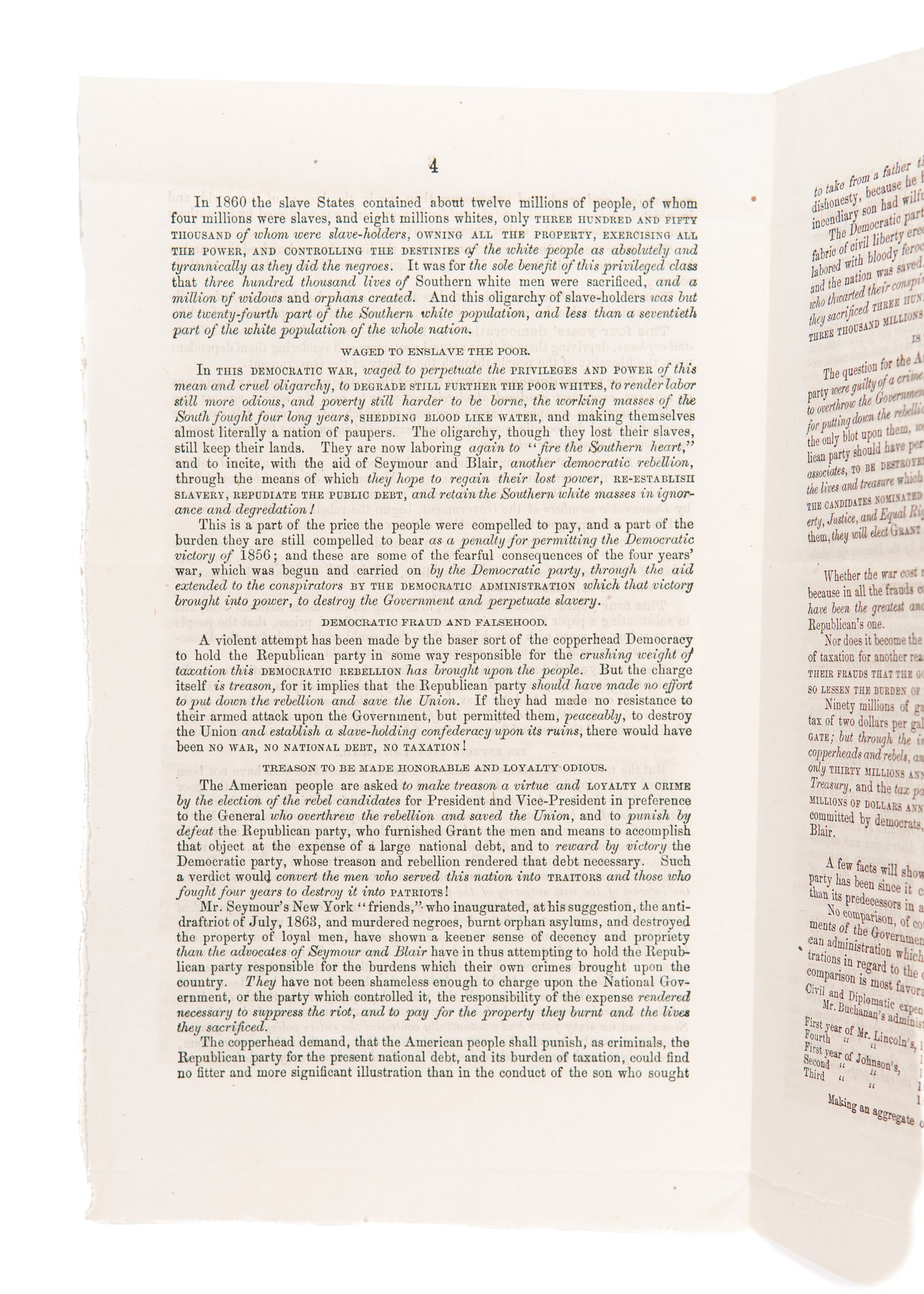 1868 DEMOCRATS TO RE-START CIVIL WAR. A Second Civil War Threatened. Early Republican Imprint.
