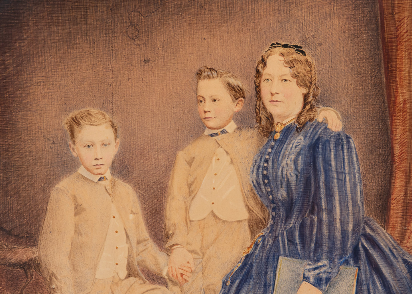 1861 SUSANNAH SPURGEON. Superb Painting of Susannah Spurgeon & Her Boys. Owned Spurgeon Family.