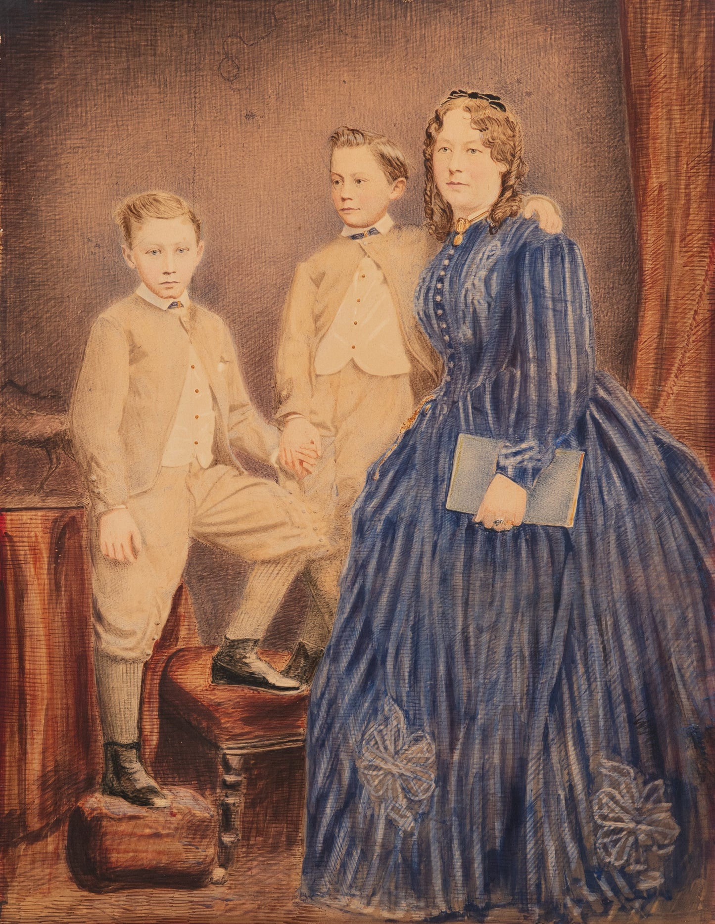 1861 SUSANNAH SPURGEON. Superb Painting of Susannah Spurgeon & Her Boys. Owned Spurgeon Family.