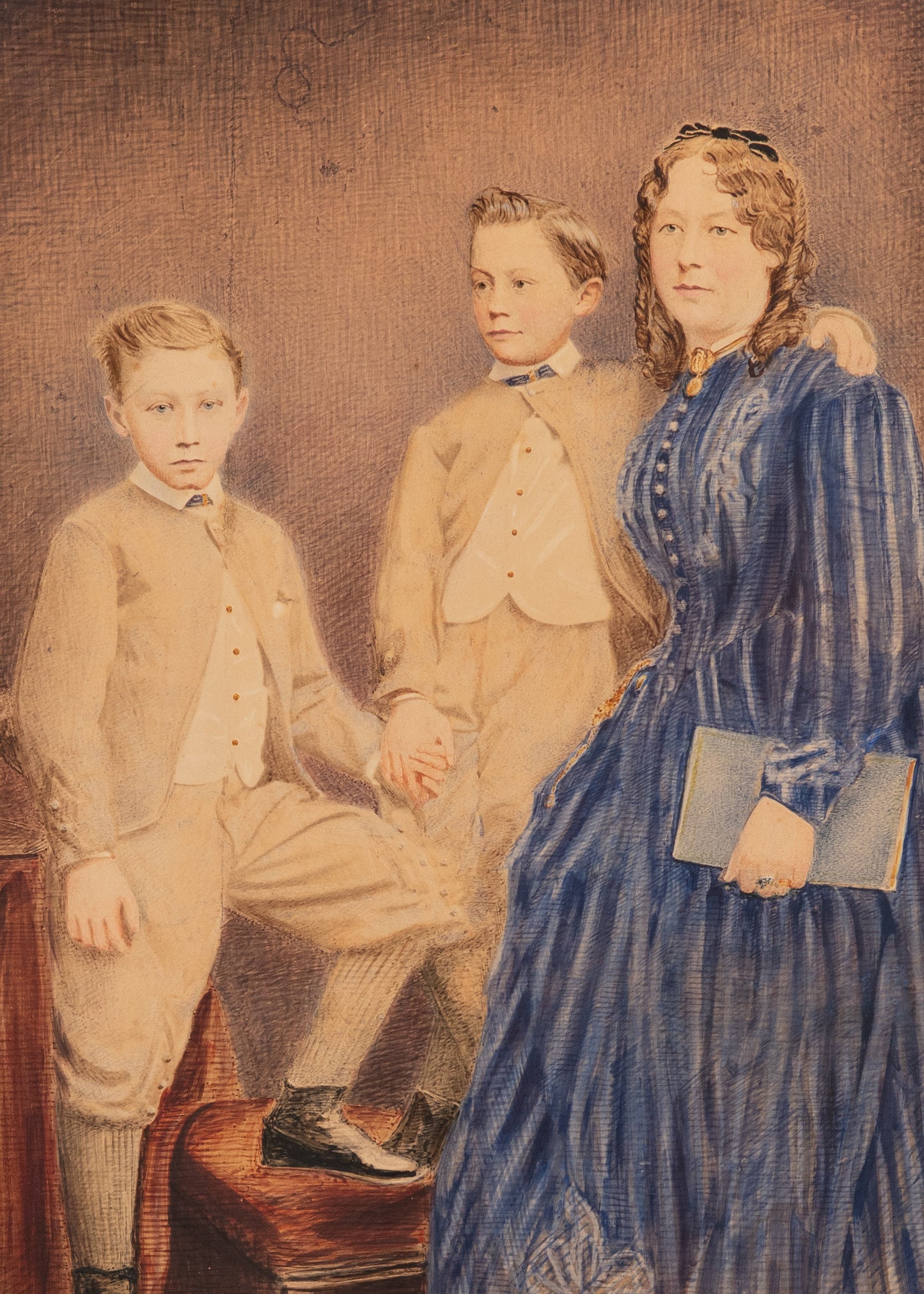 1861 SUSANNAH SPURGEON. Superb Painting of Susannah Spurgeon & Her Boys. Owned Spurgeon Family.