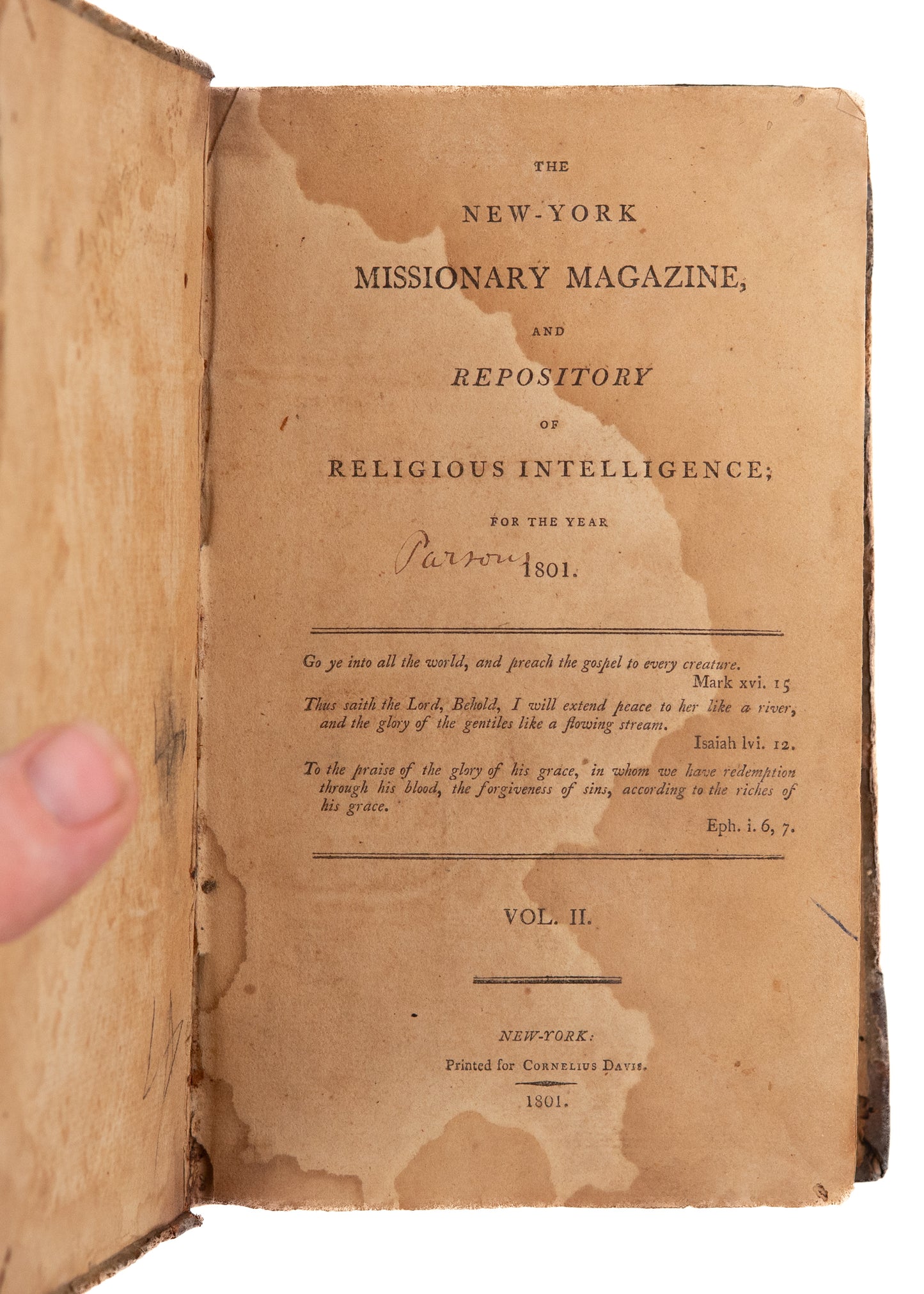 1801 NEW YORK MISSIONARY MAGAZINE. John Witherspoon - First Native American City - Slavery & Africa &c.