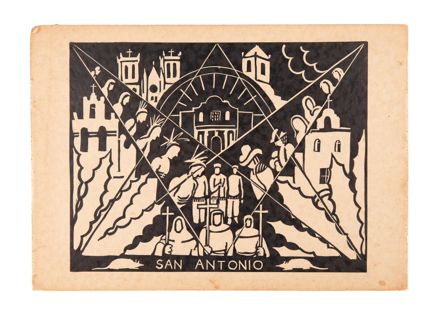 1935 MARY AUBREY KING. San Antonio - Very Scarce 43 Woodcuts by Important Texas Modernist
