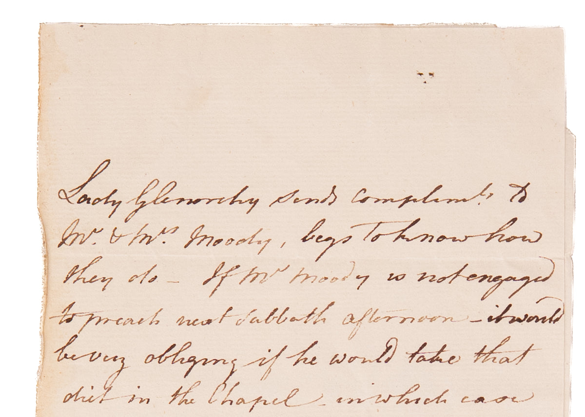 1770 LADY GLENORCHY. Rare Great Awakening Letter by Supporter of John Wesley & Friend of Countess of Huntington.