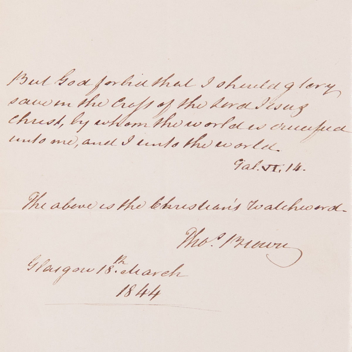 1844 THOMAS BROWN. God Forbid that I Should Glory Quote by Scottish Disruption Divine.