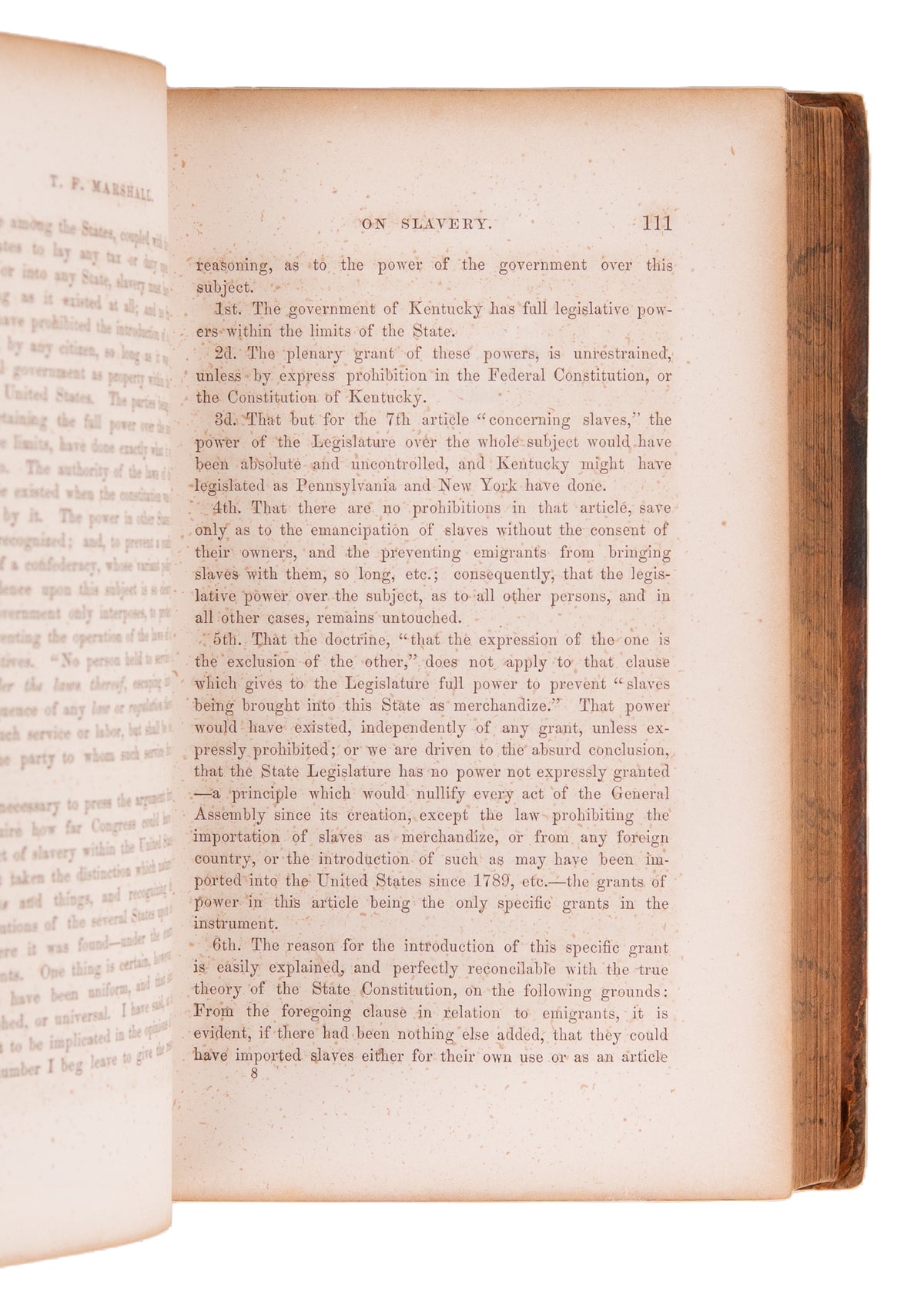 1858 T. F. MARSHALL. Volatile Slavery & States' Rights Speeches by Kentucky Congressman.