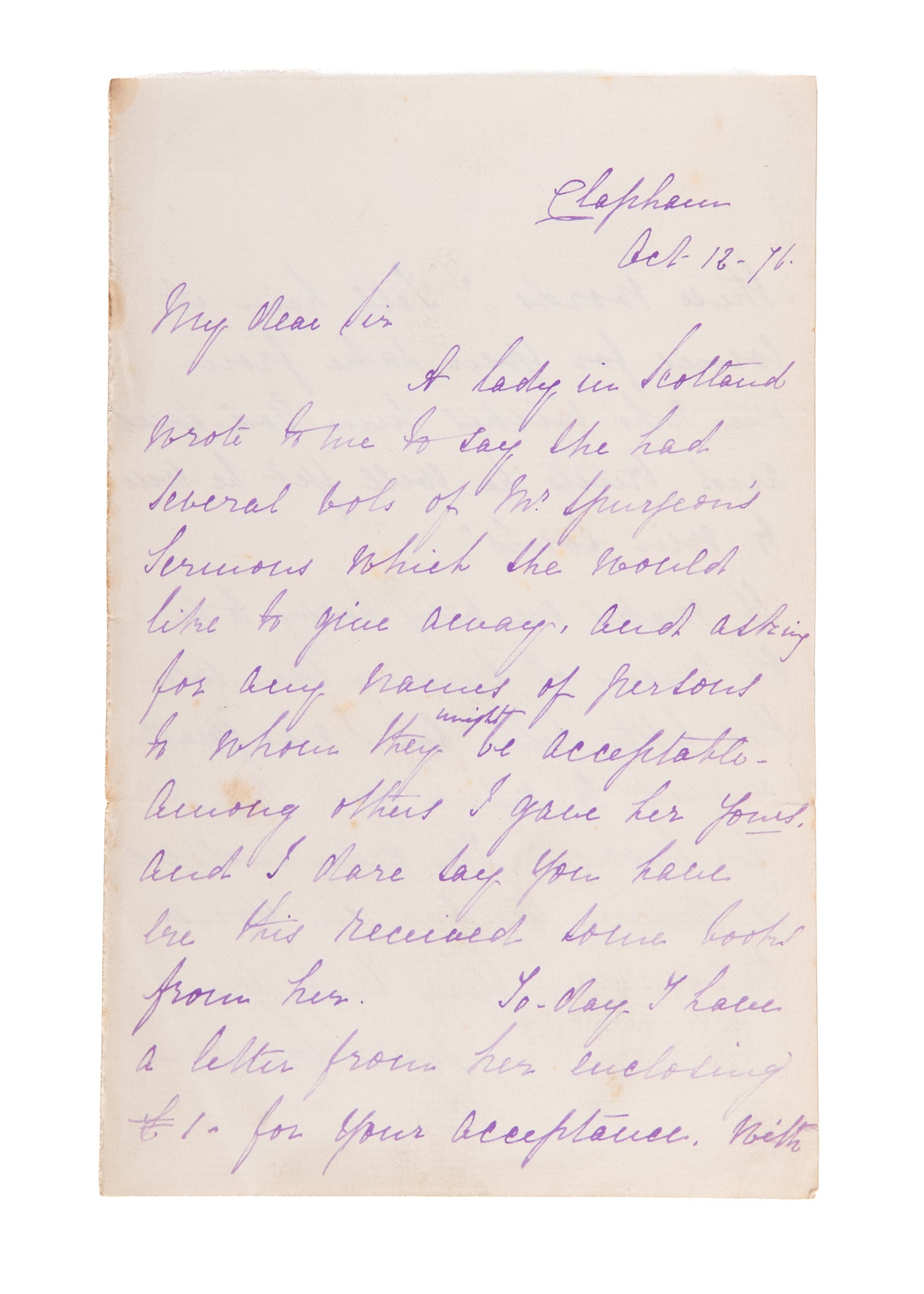 1876 SUSANNAH SPURGEON. Superb Autograph Letter Re: Book Fund and Her Heart for Pastors.