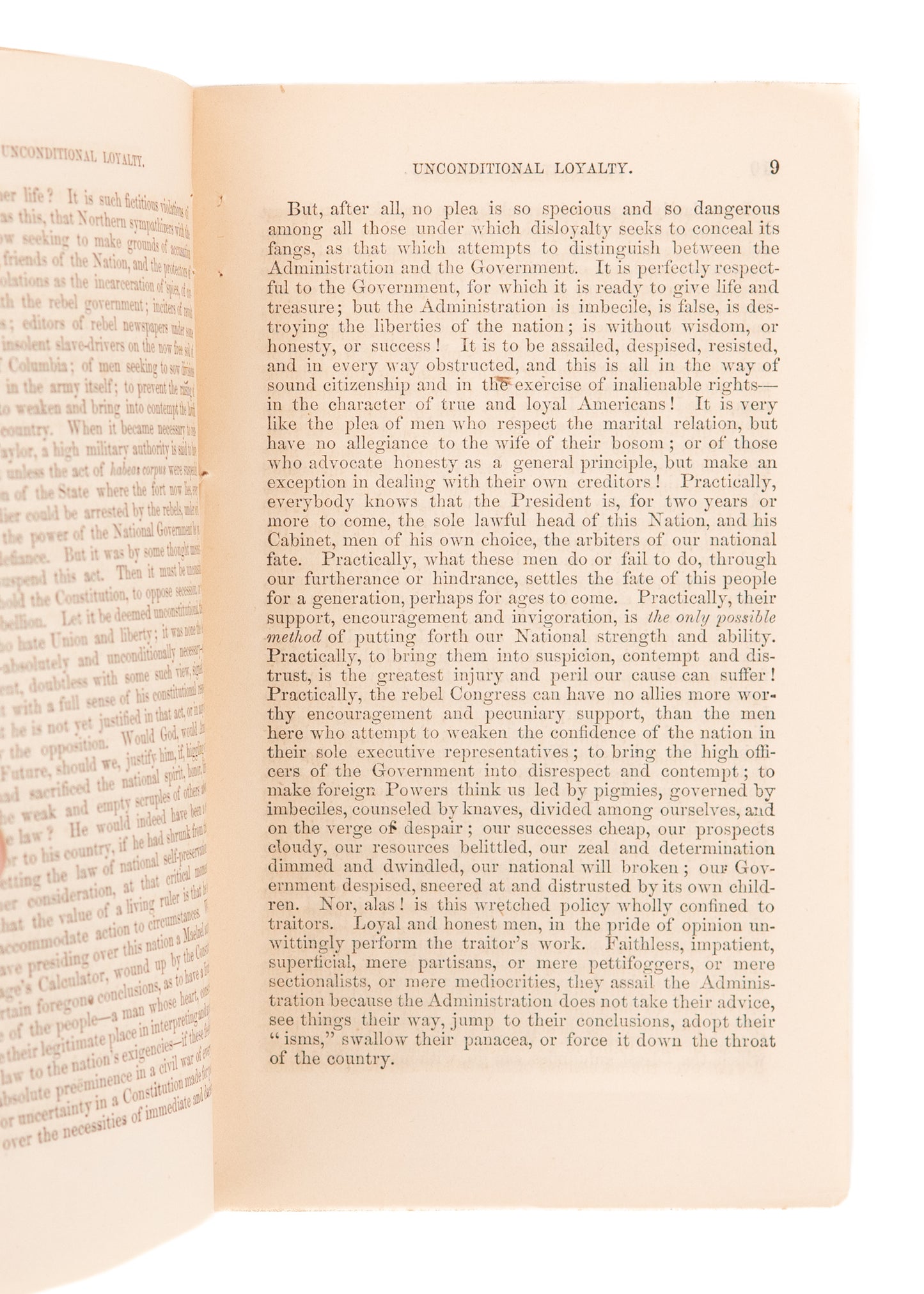 1863 ABRAHAM LINCOLN. H. W. Bellows Argues for "Unconditional Loyalty" to Abraham Lincoln & His Leadership.