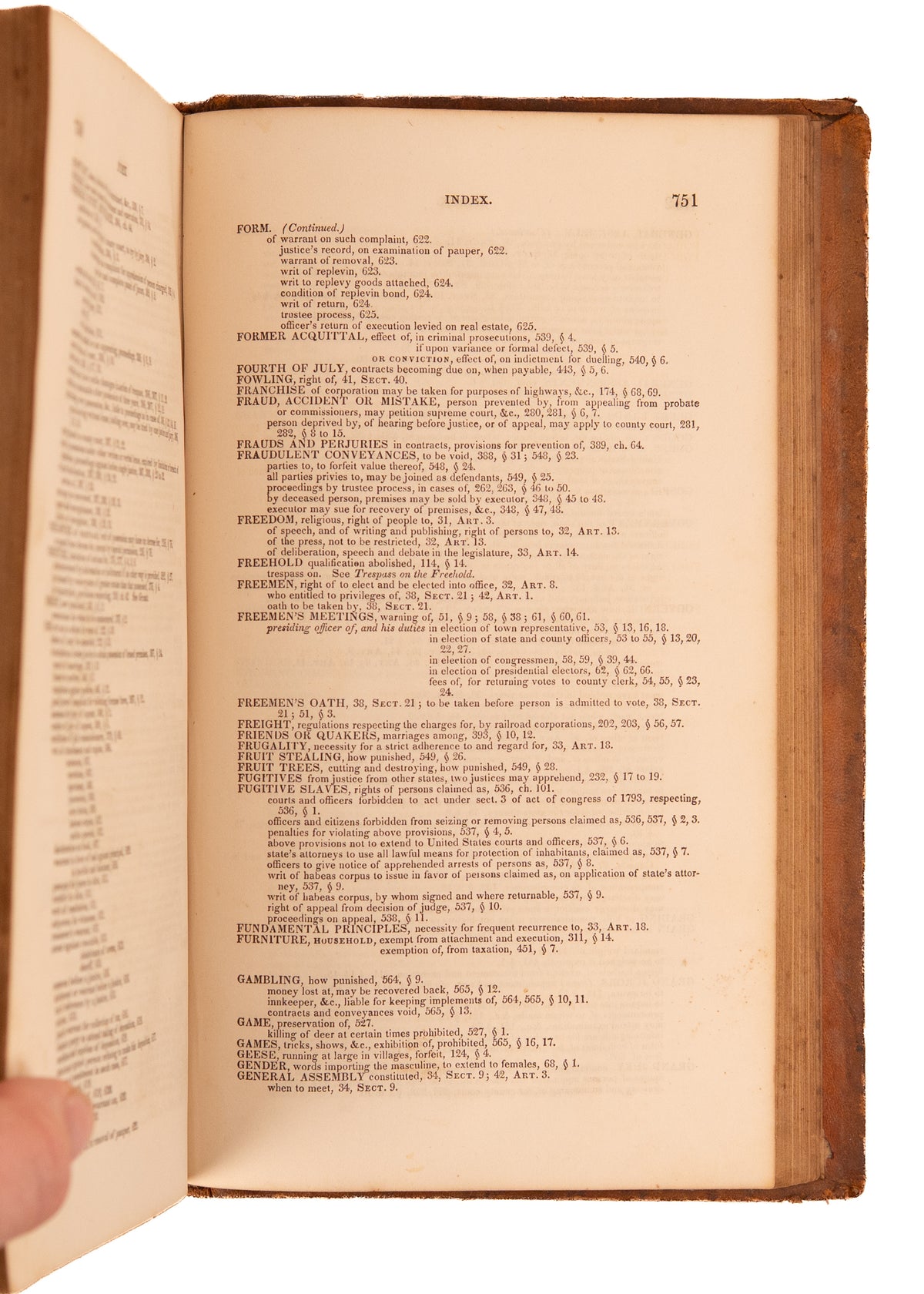 1851 STATUTES VERMONT. Early Fugitive Slave & Freedmen Statutes with Legal Documents of Early Legislator.