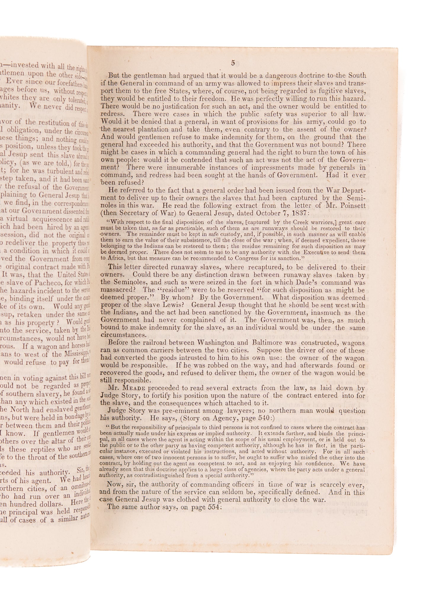 1849 BLACK SEMINOLE SLAVE. Slave Owner Sues Government for Payment for Seminole Slave Interpreter.