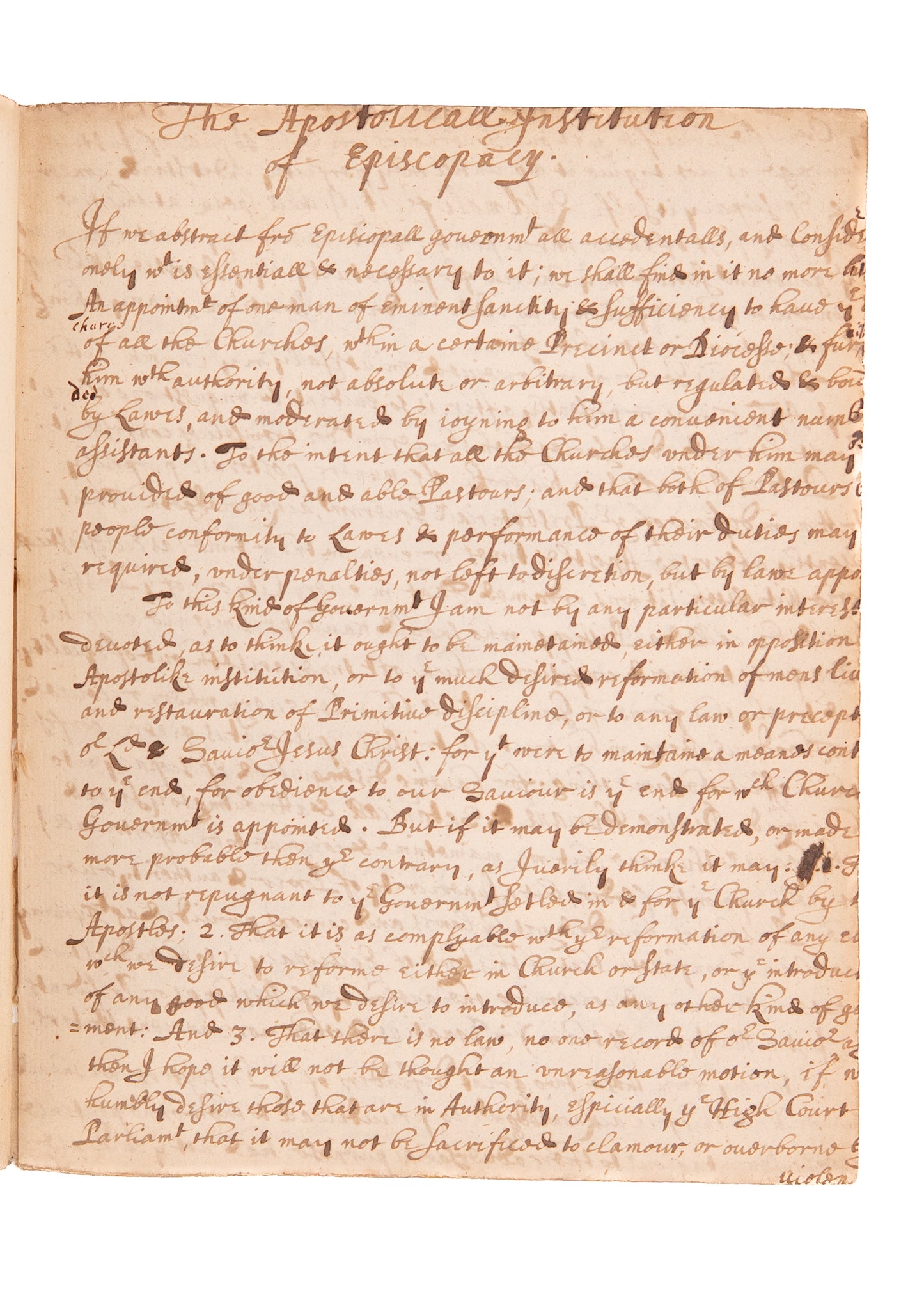 1644 WILLIAM CHILLINGWORTH. Original MSs. Apostolic Origins of Episcopacy - Influenced John Wesley. Anti-Presbyterian.