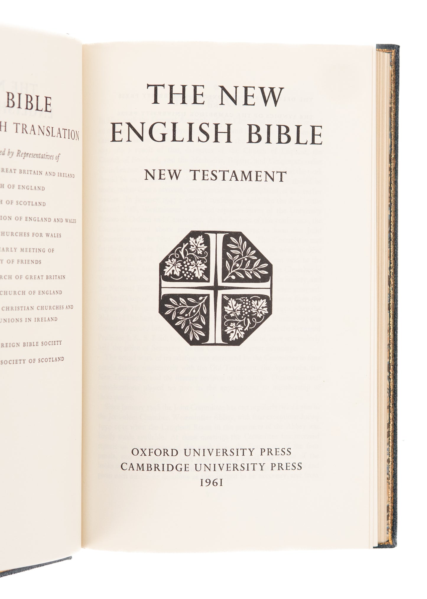 1961 THE NEW ENGLISH BIBLE. Superb Fine Blue Pebble Morocco First Edition.