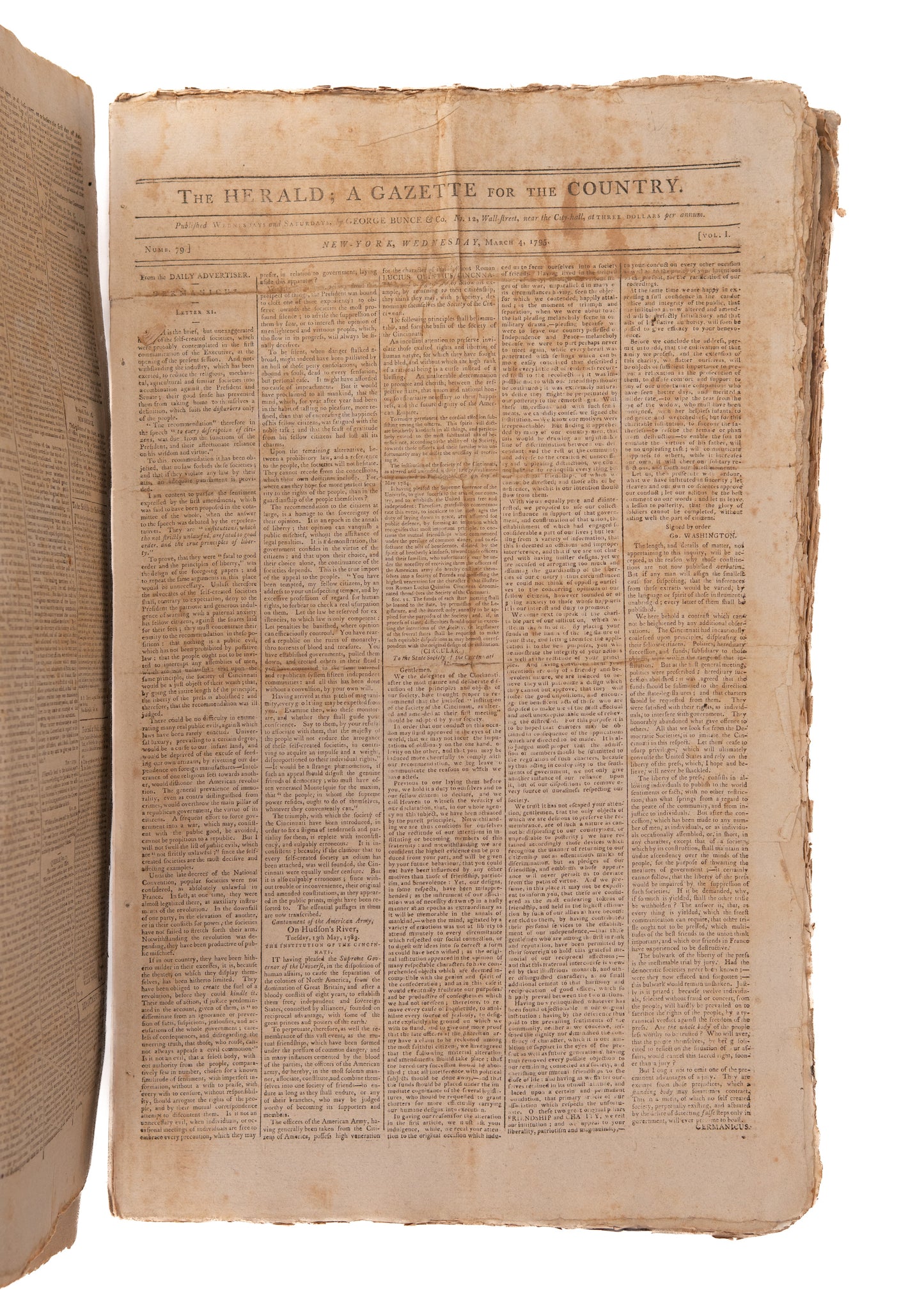 1794 GEORGE WASHINGTON &c. 125 Issues of The Herald. Whiskey Rebellion, Indian Wars, Slavery, &c.