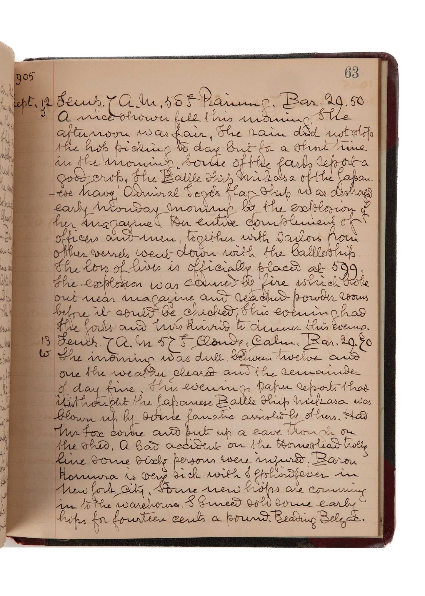 1905 DR. F. W. PRENTICE. Diary. Superb Oregon Doctor's Diary - Surgeries, Russian War, Oregon Scandals, &c.