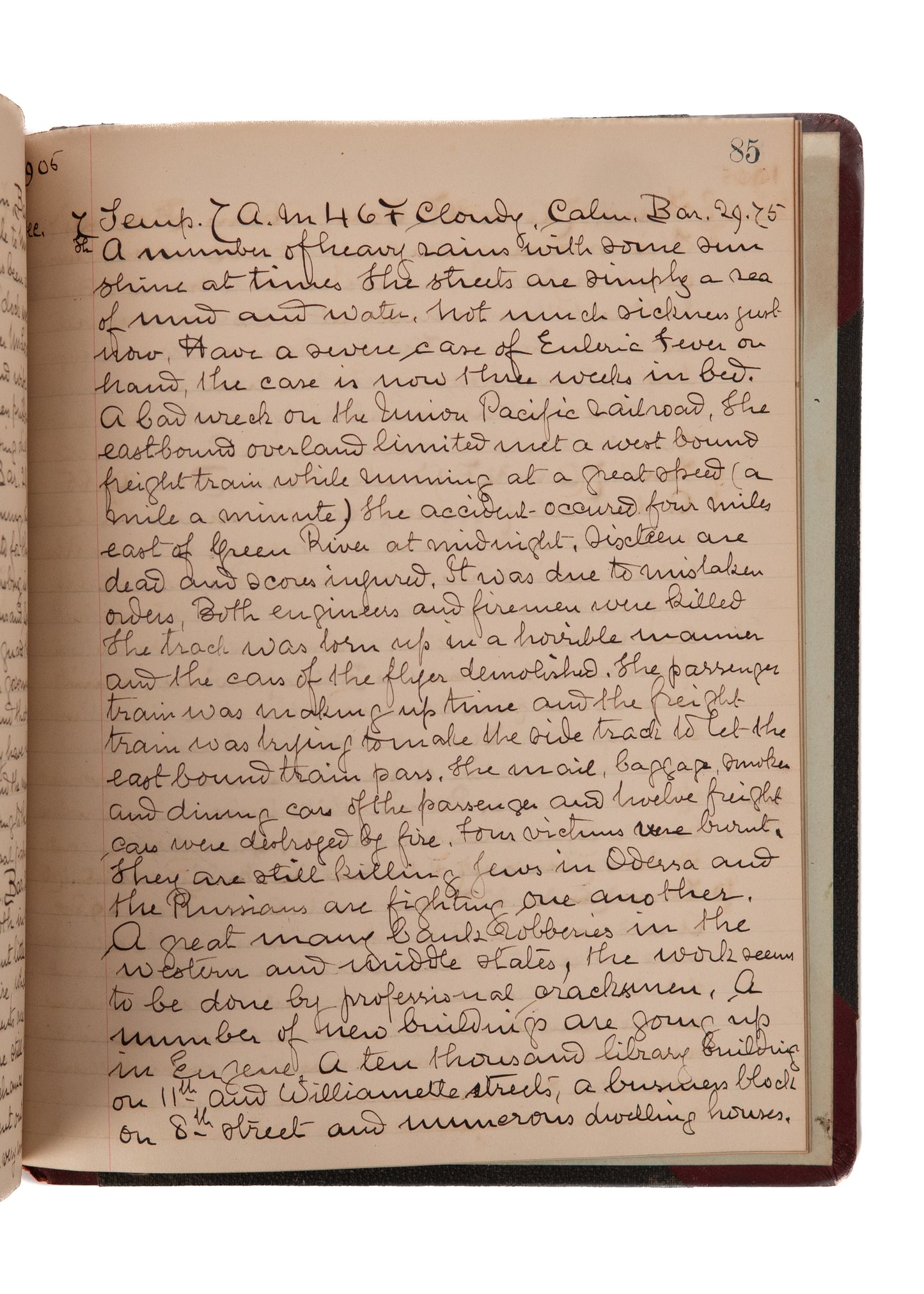 1905 DR. F. W. PRENTICE. Diary. Superb Oregon Doctor's Diary - Surgeries, Russian War, Oregon Scandals, &c.