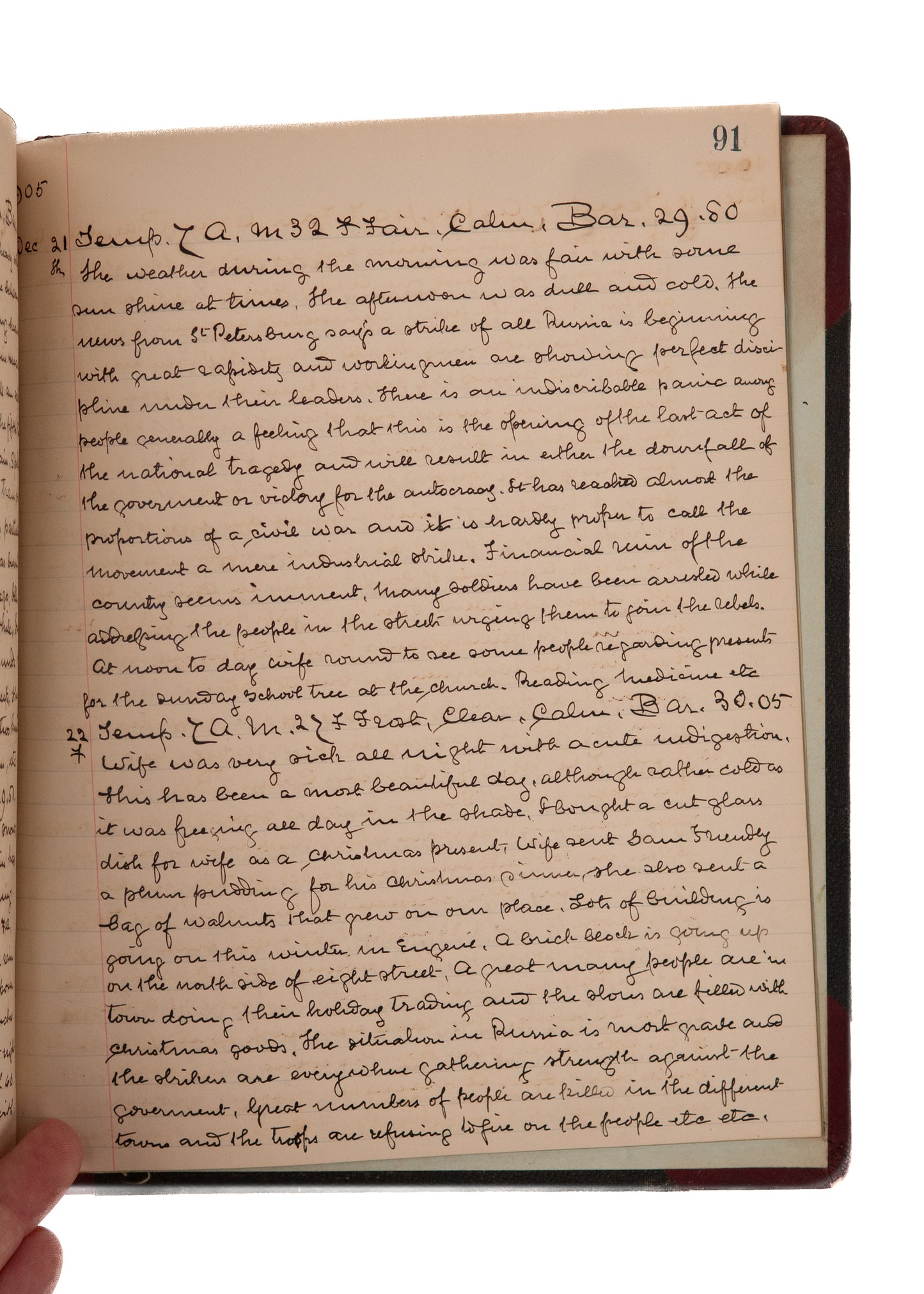 1905 DR. F. W. PRENTICE. Diary. Superb Oregon Doctor's Diary - Surgeries, Russian War, Oregon Scandals, &c.