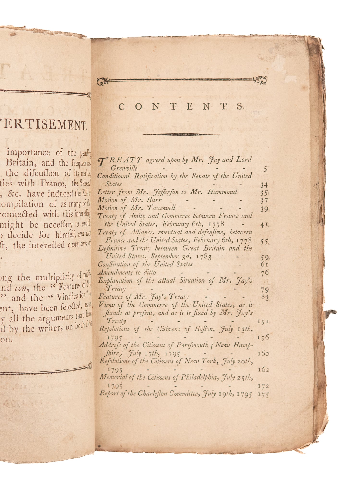 1795 JOHN JAY & U. S. CONSTITUTION. Treaty Between Great Britain and the United States of America.