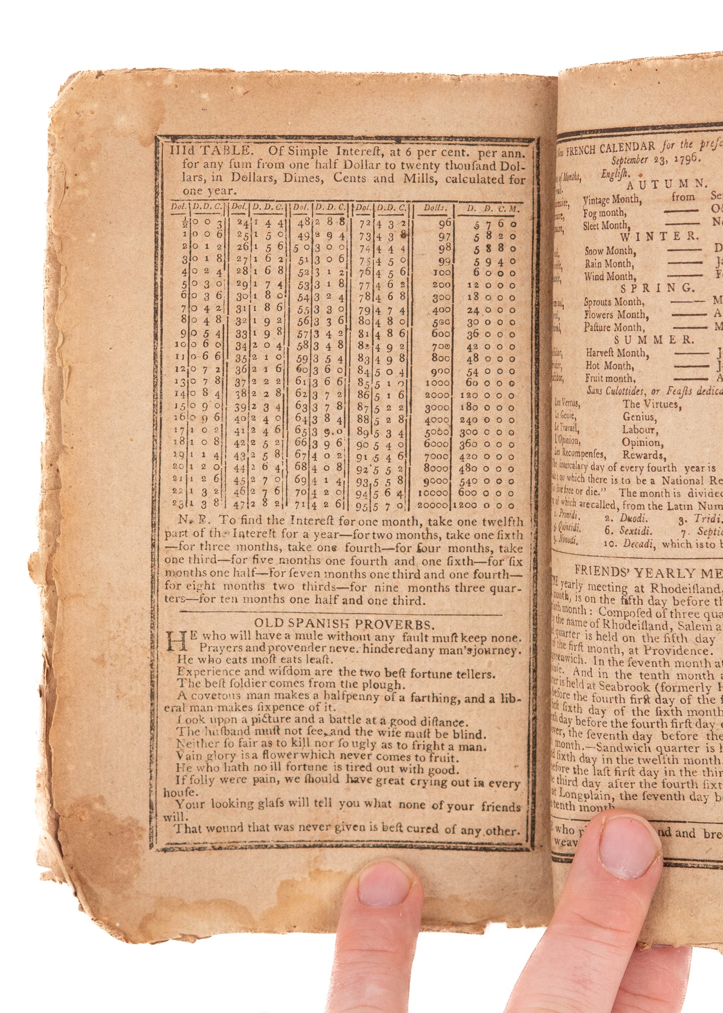 1796 GEORGE WASHINGTON. Early "Washington's Farewell Address" in Isaiah Thomas' Almanack.