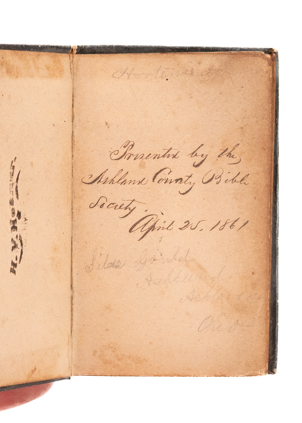 1861 CIVIL WAR BIBLE. Exceptionally Early War Presentation Bible to Ashland Ohio Sergeant.